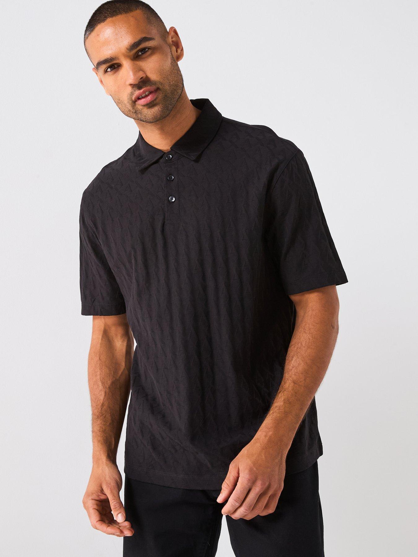 Armani Exchange Jacquard All Over Monogram Polo Shirt - Black