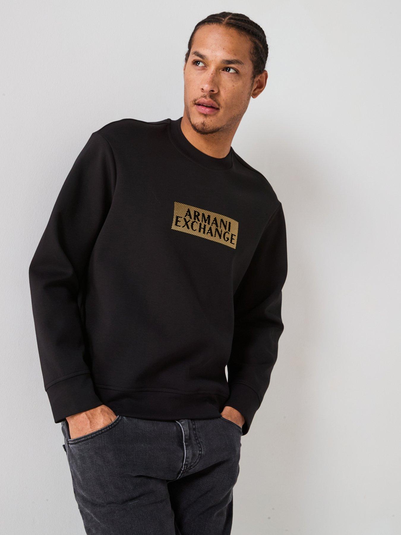Armani Exchange Gold Box Logo Crew Sweatshirt - Black