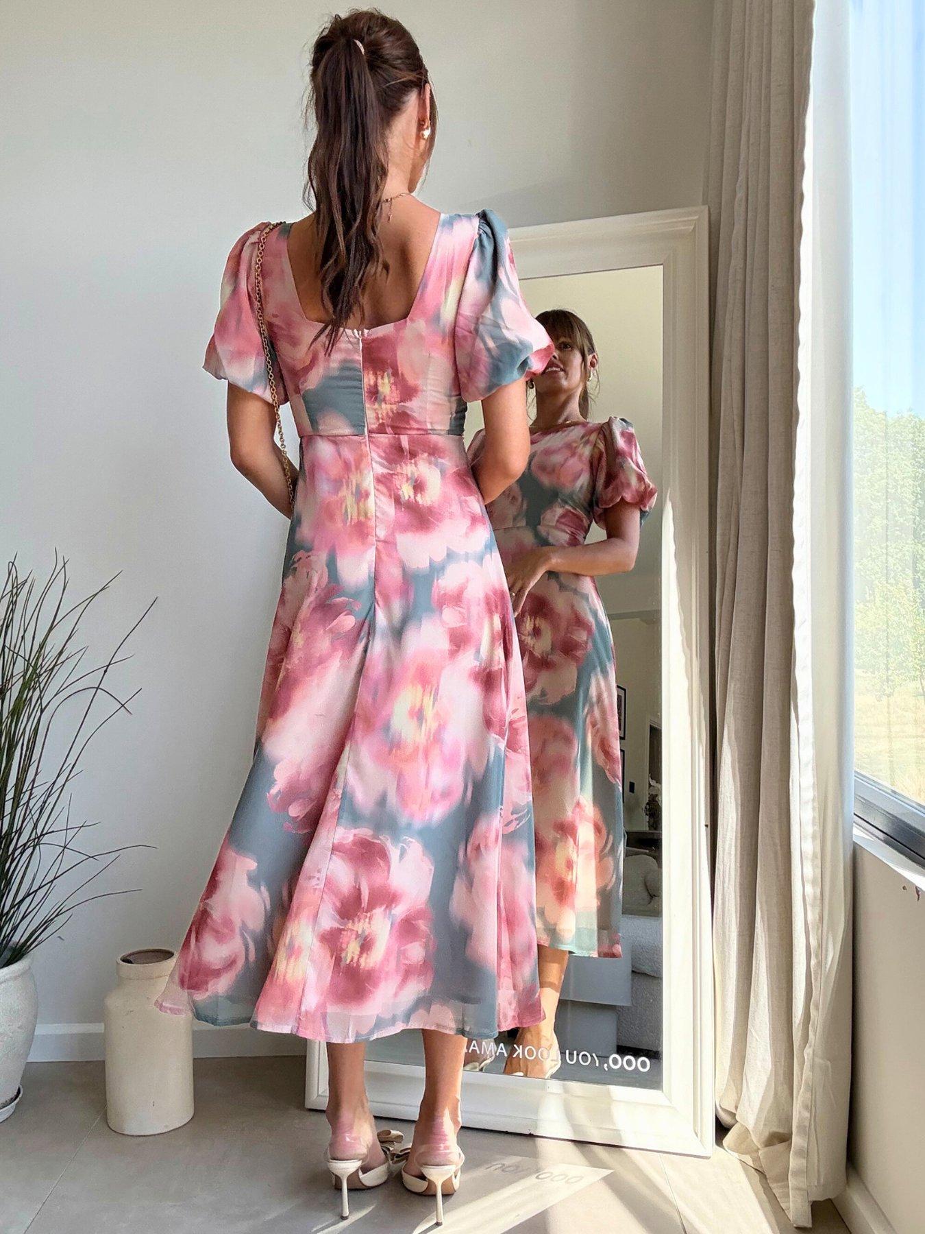 Style Cheat Puff Sleeve Midi Dress - Multi | Very
