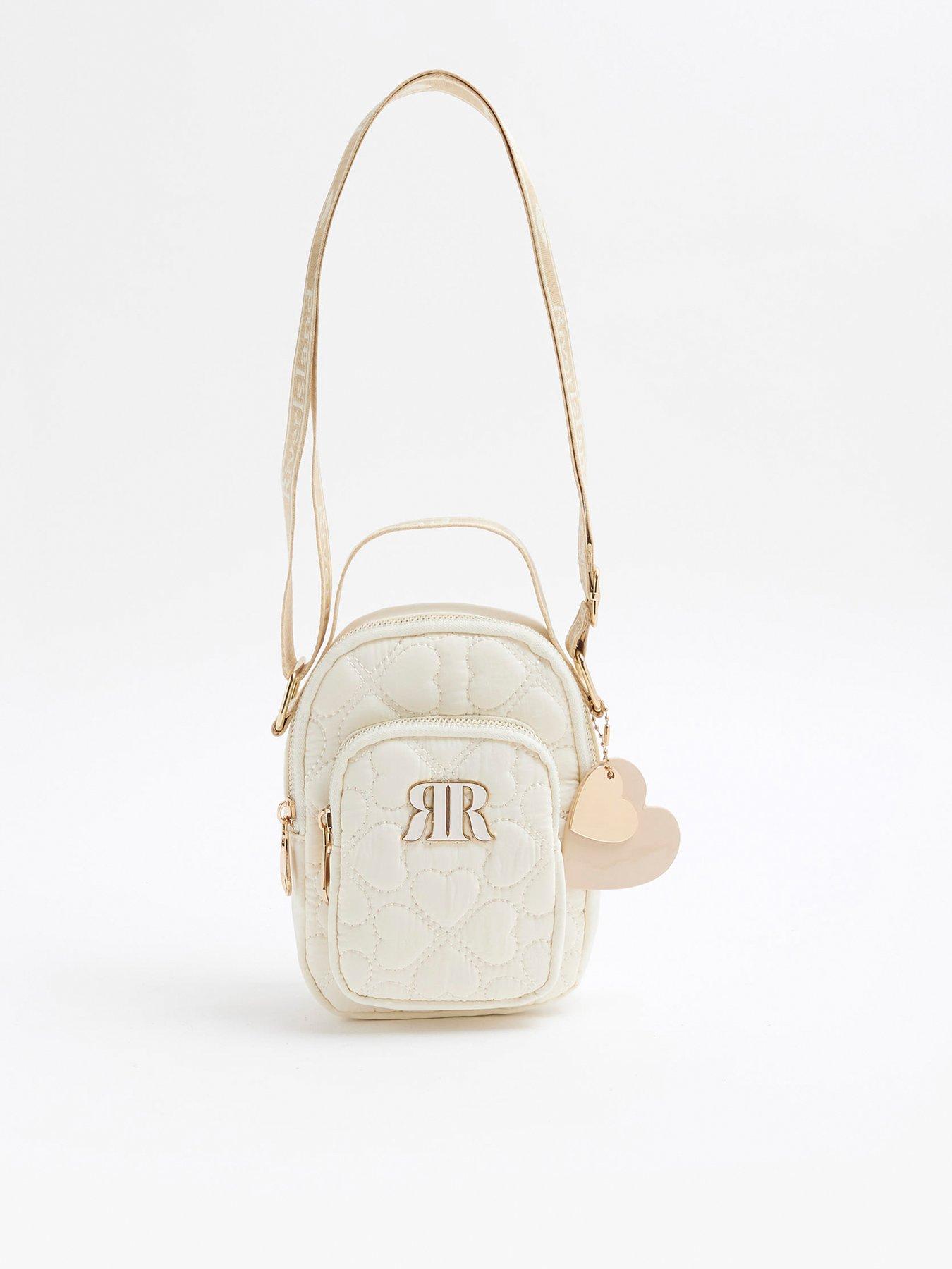 undefined Older Girls Heart Quilted Cross Body Bag - Cream