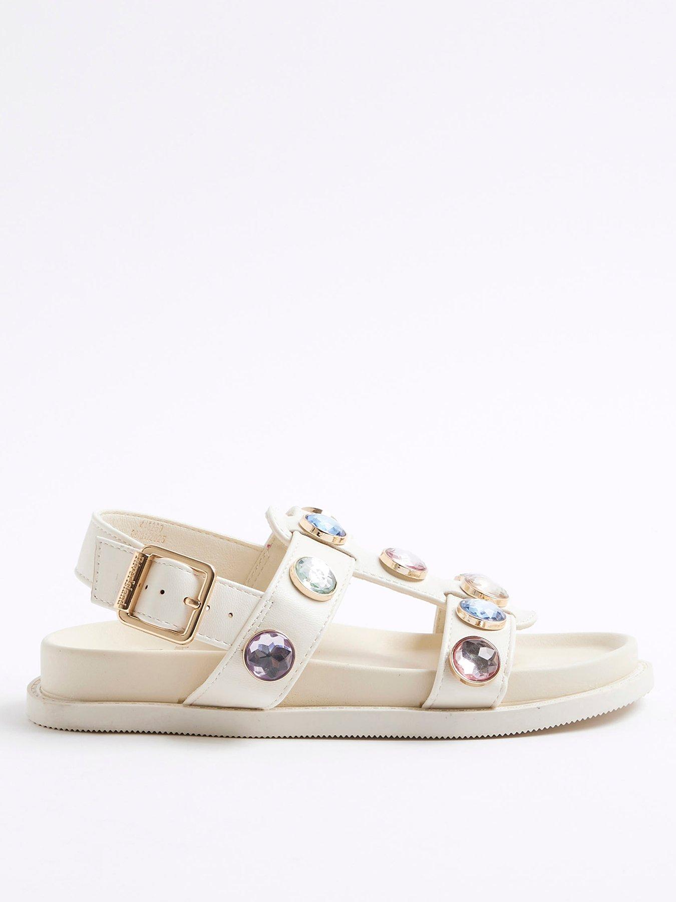 River Island Older Girls Gem Sandals - Cream
