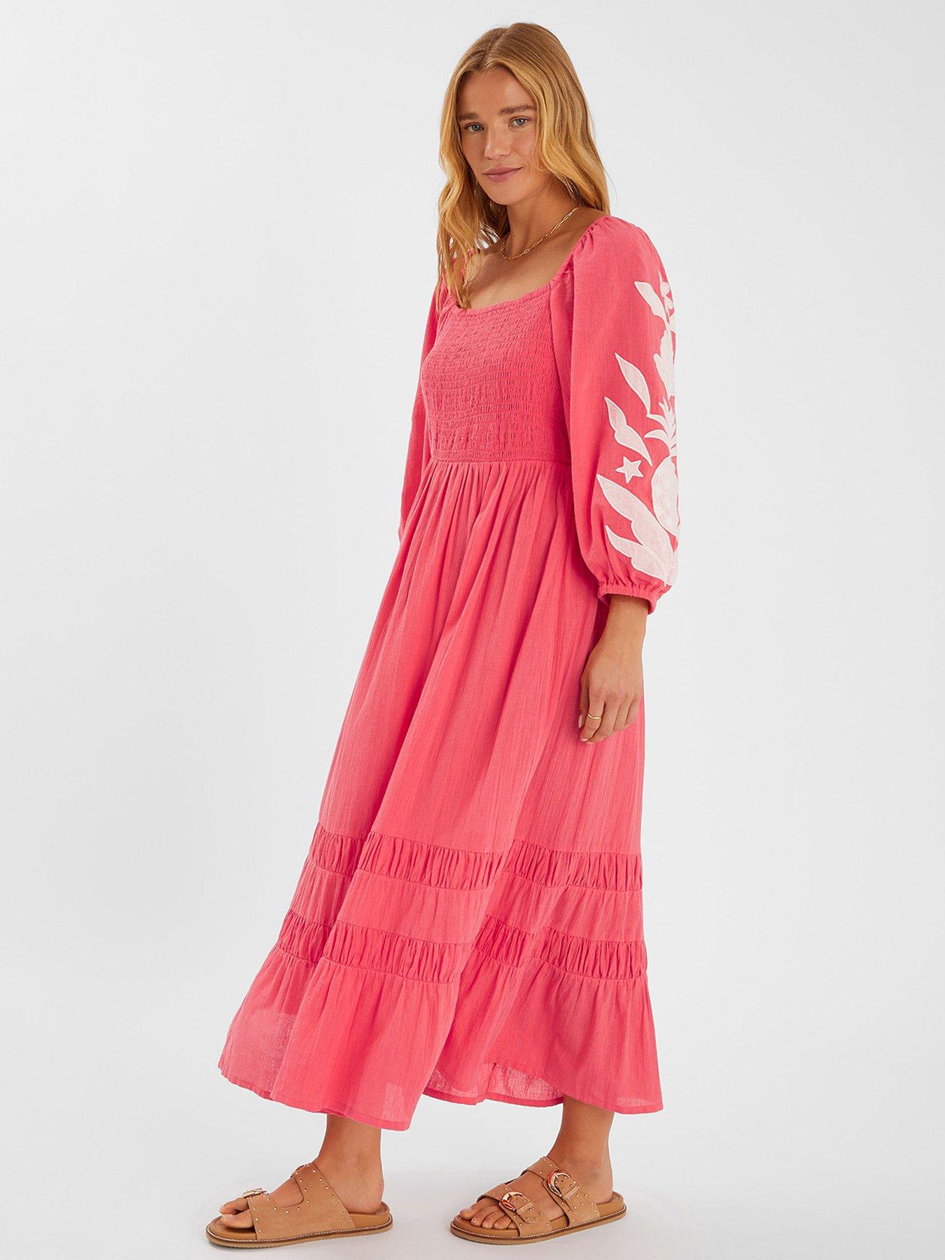 undefined Pineapple Applique Smocked Maxi Dress - Coral