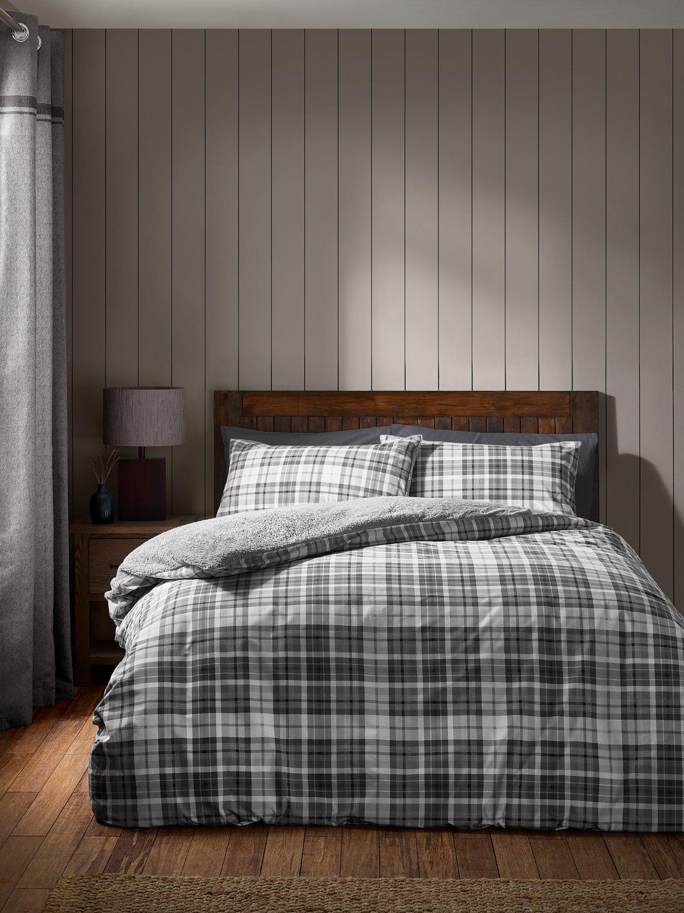 undefined Cosy Sherpa Check Duvet Set - Grey