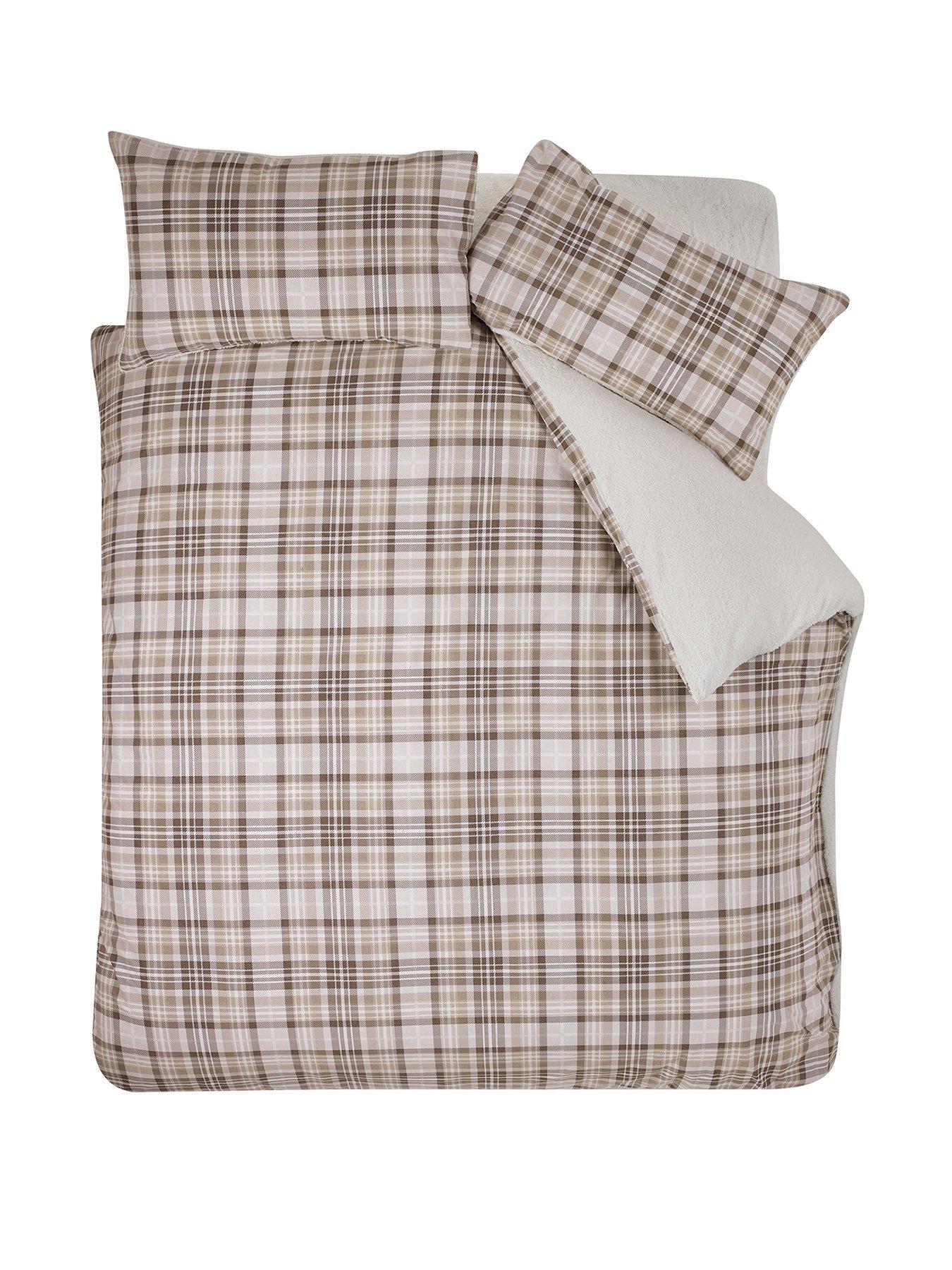 Image 2 of 5 of Catherine Lansfield Cosy Sherpa Check Duvet Set - Natural