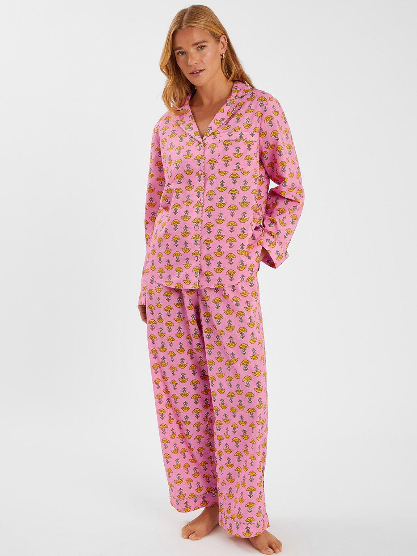 Image 1 of 4 of Accessorize Marigold Print Long Pyjamas Set - Pink