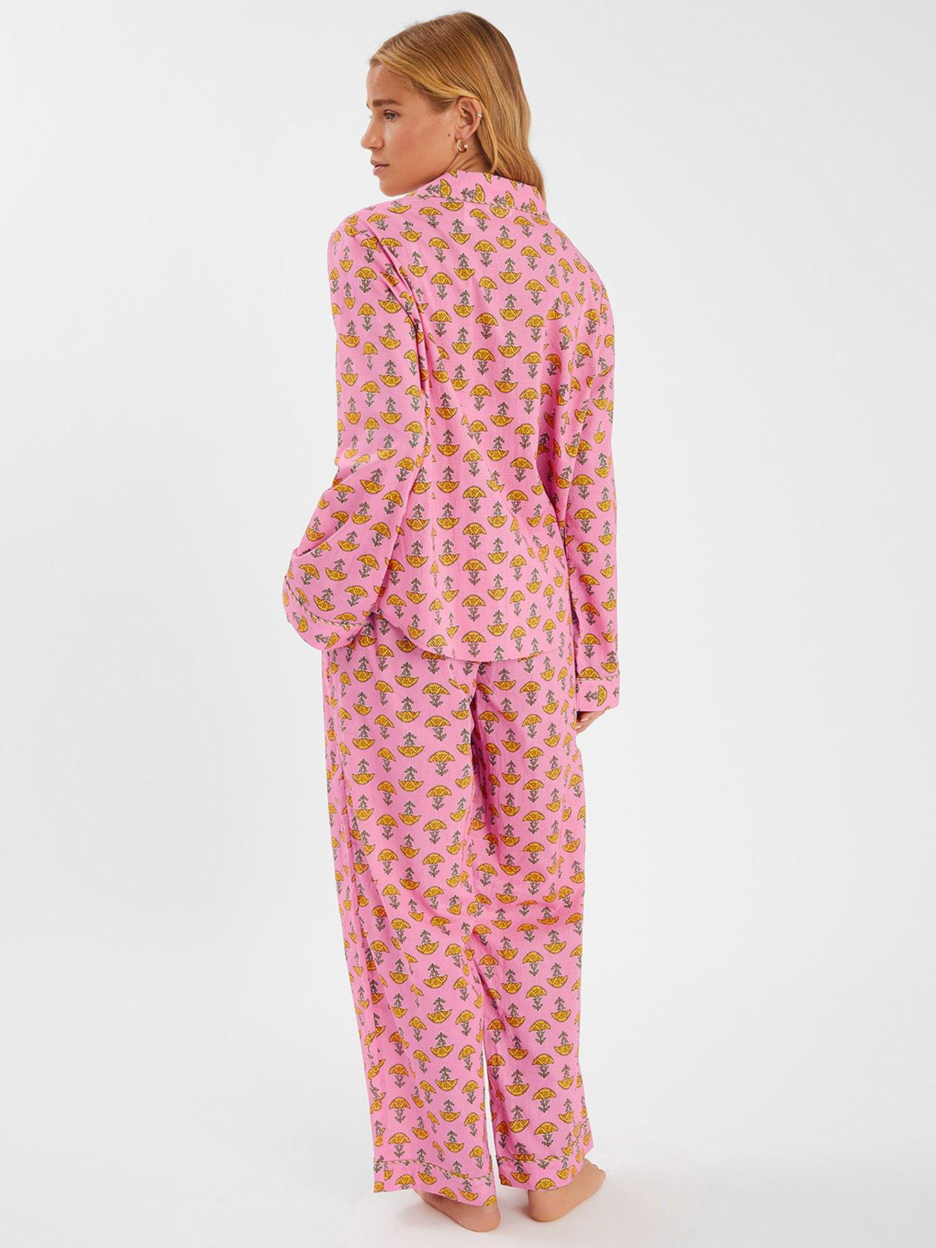 Image 2 of 4 of Accessorize Marigold Print Long Pyjamas Set - Pink