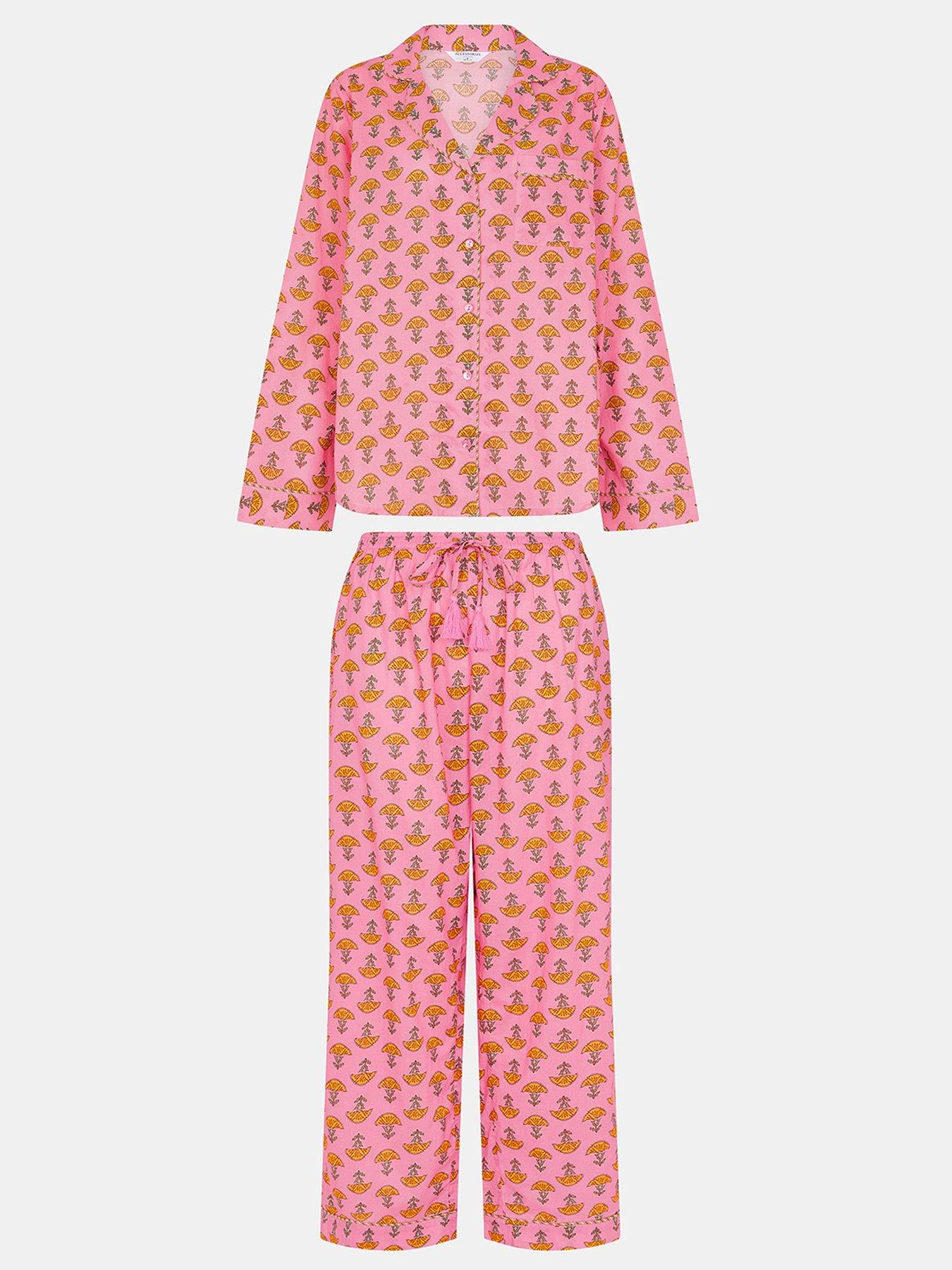 Image 3 of 4 of Accessorize Marigold Print Long Pyjamas Set - Pink