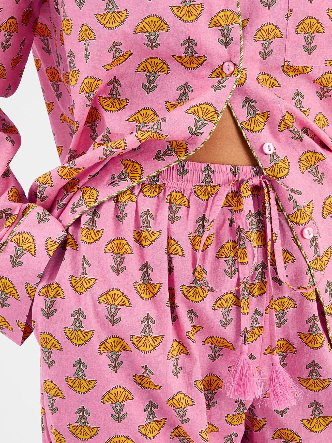 Image 4 of 4 of Accessorize Marigold Print Long Pyjamas Set - Pink