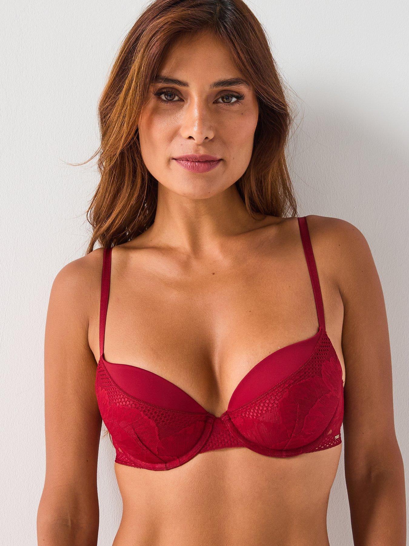 Image 4 of 6 of BOSS Push Up Lace Bra - Dark Red