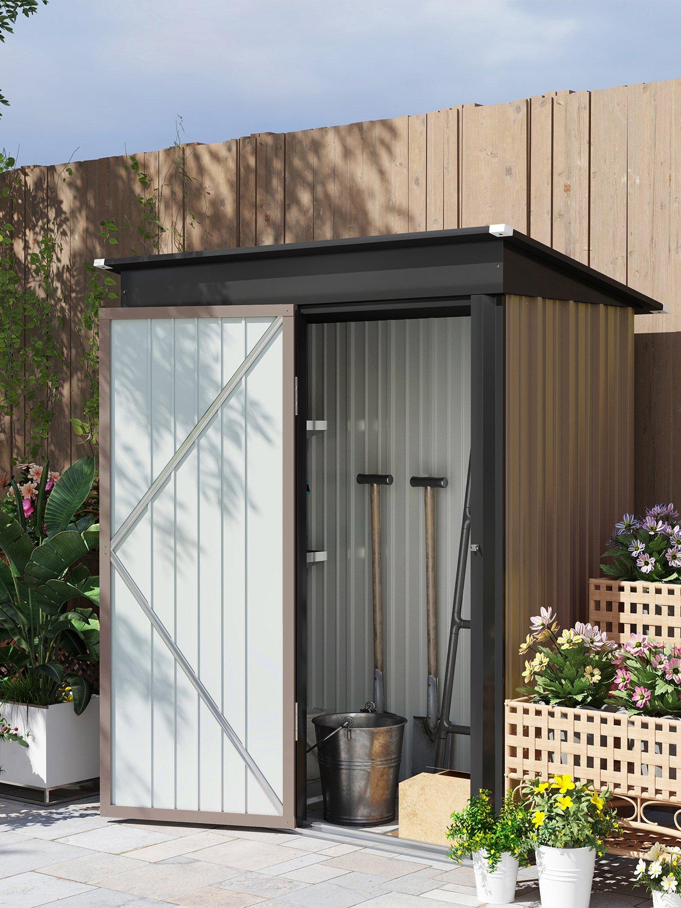 undefined Steel Garden Shed, Small Lean-to Shed for Bike, 5x3 ft Brown