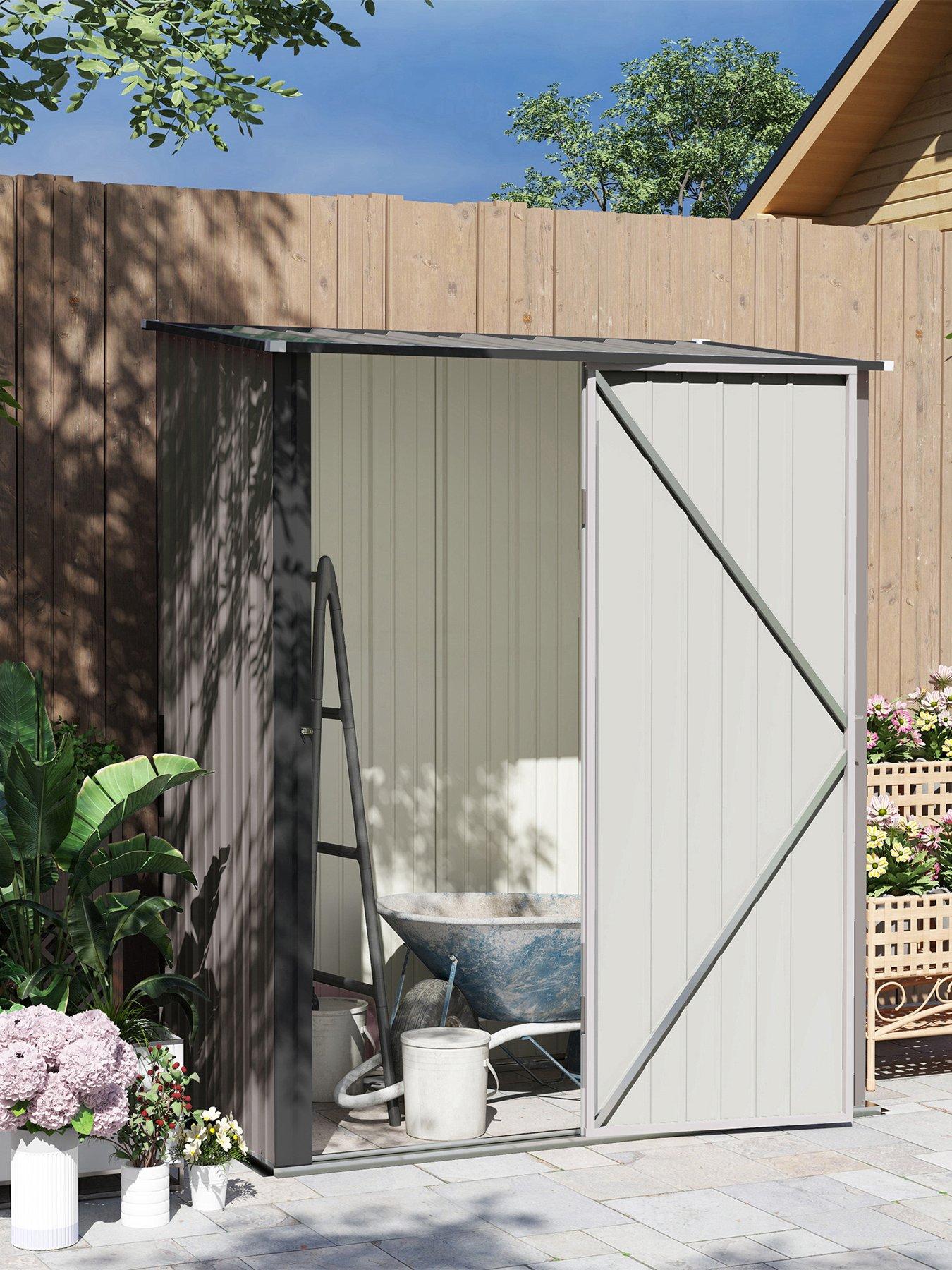 undefined Outdoor Storage Shed w/ Lockable Door for Garden, Light Grey