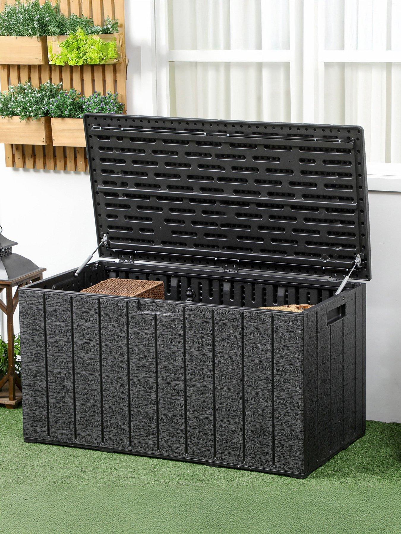 undefined 336 Litre Rolling Outdoor Garden Storage Box, Plastic Container, Black