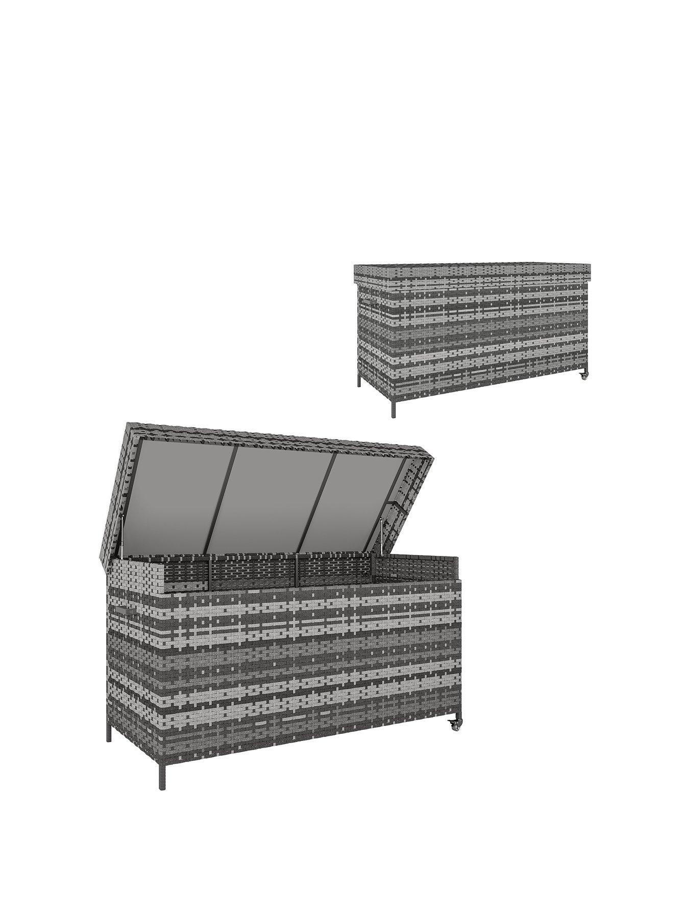 Image 2 of 7 of OutSunny 627 L Rattan Garden Storage Box with Gas Lift Lid and Wheels, Grey