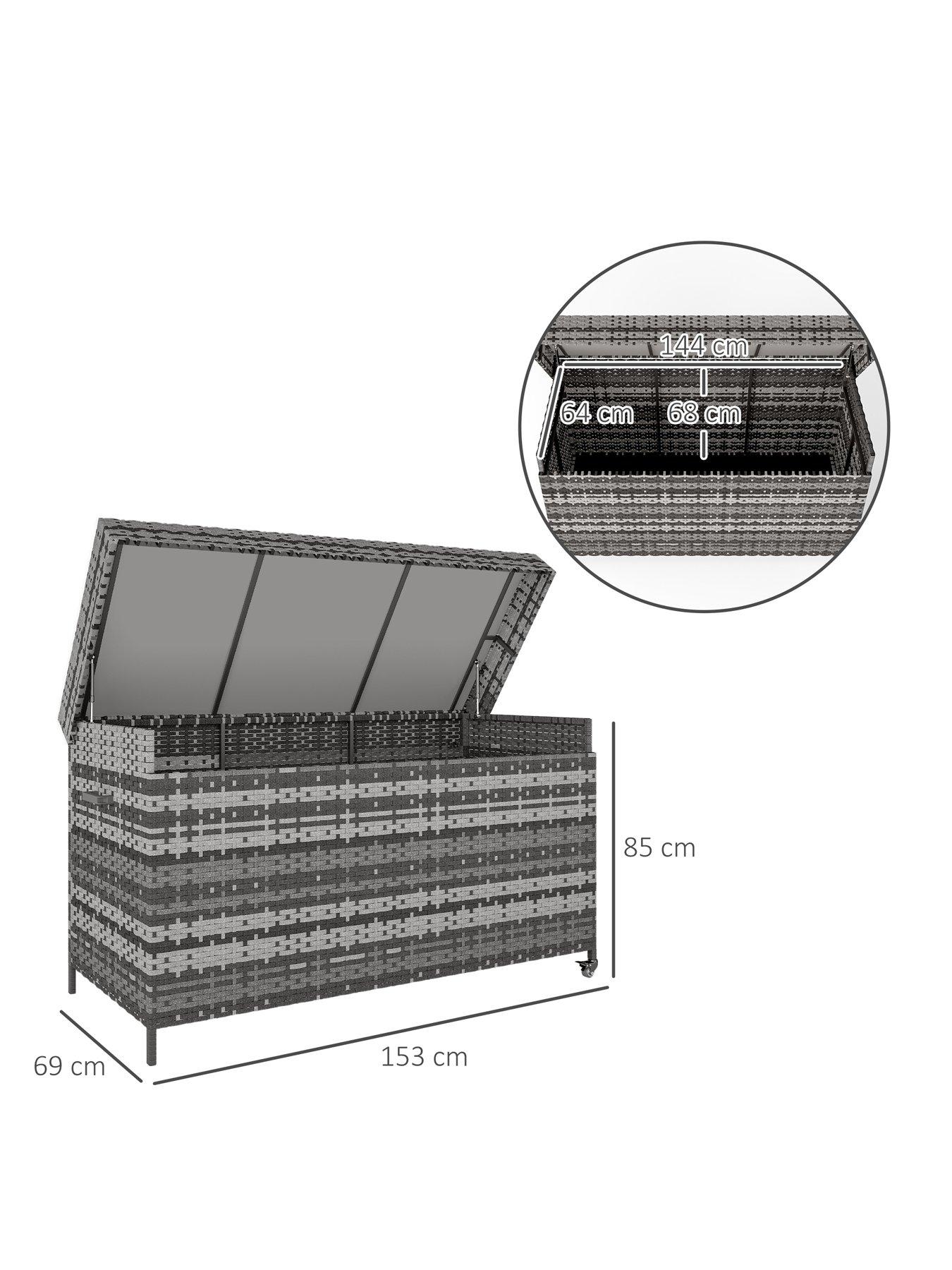 Image 3 of 7 of OutSunny 627 L Rattan Garden Storage Box with Gas Lift Lid and Wheels, Grey