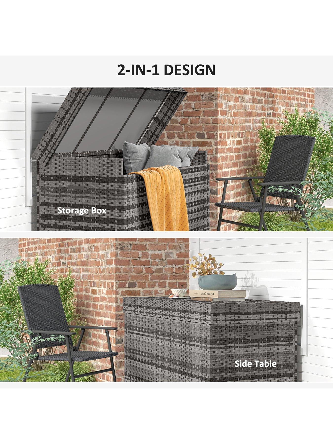 Image 7 of 7 of OutSunny 627 L Rattan Garden Storage Box with Gas Lift Lid and Wheels, Grey