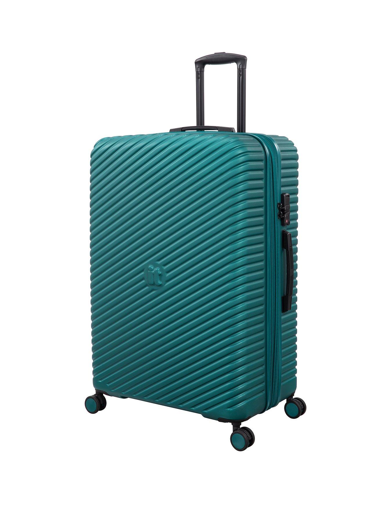 undefined Pleating Teal Green Large Suitcase