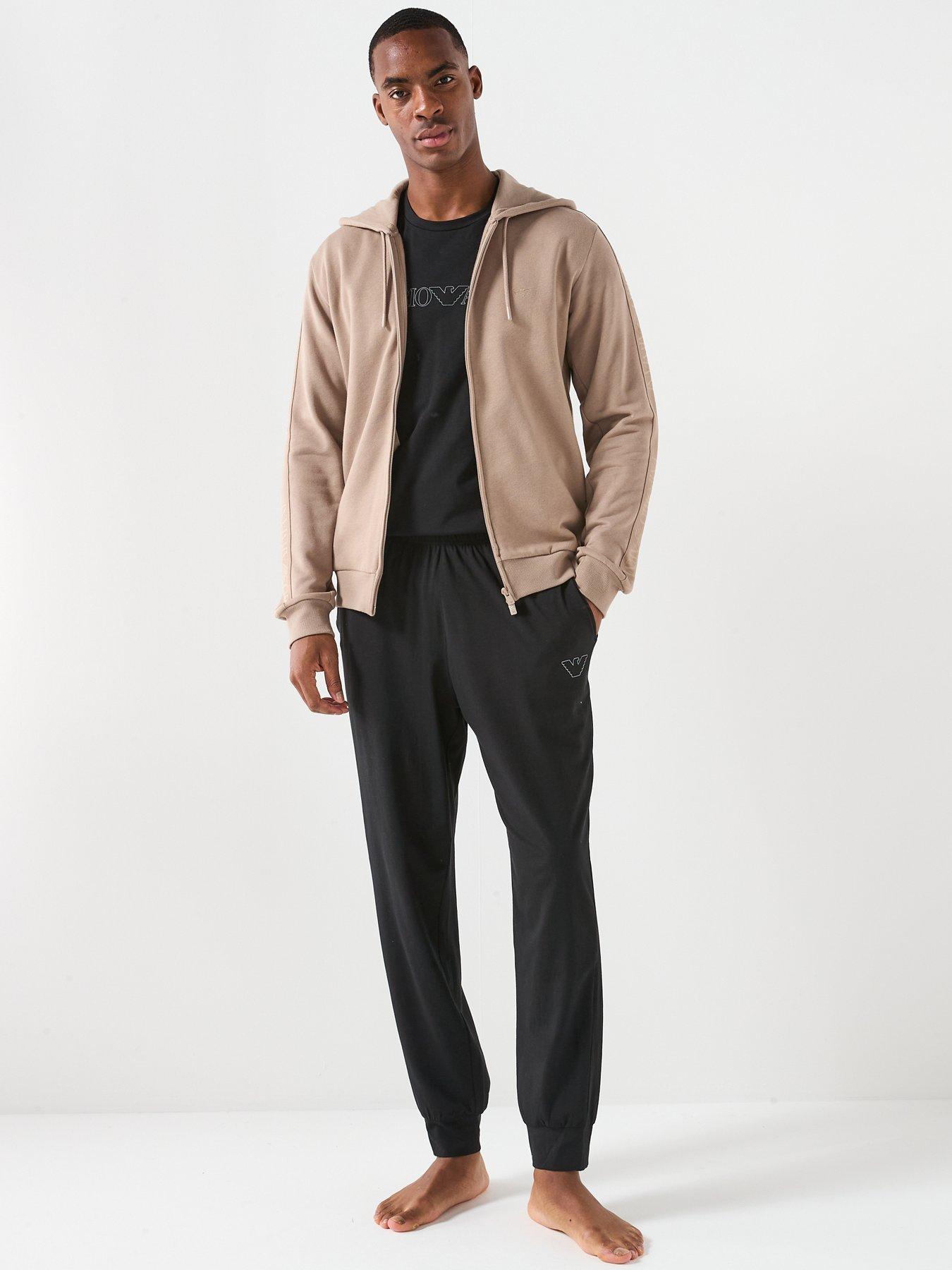 Emporio Armani Bodywear Basic Terry Tape Zip Through Hooded Lounge Top ...