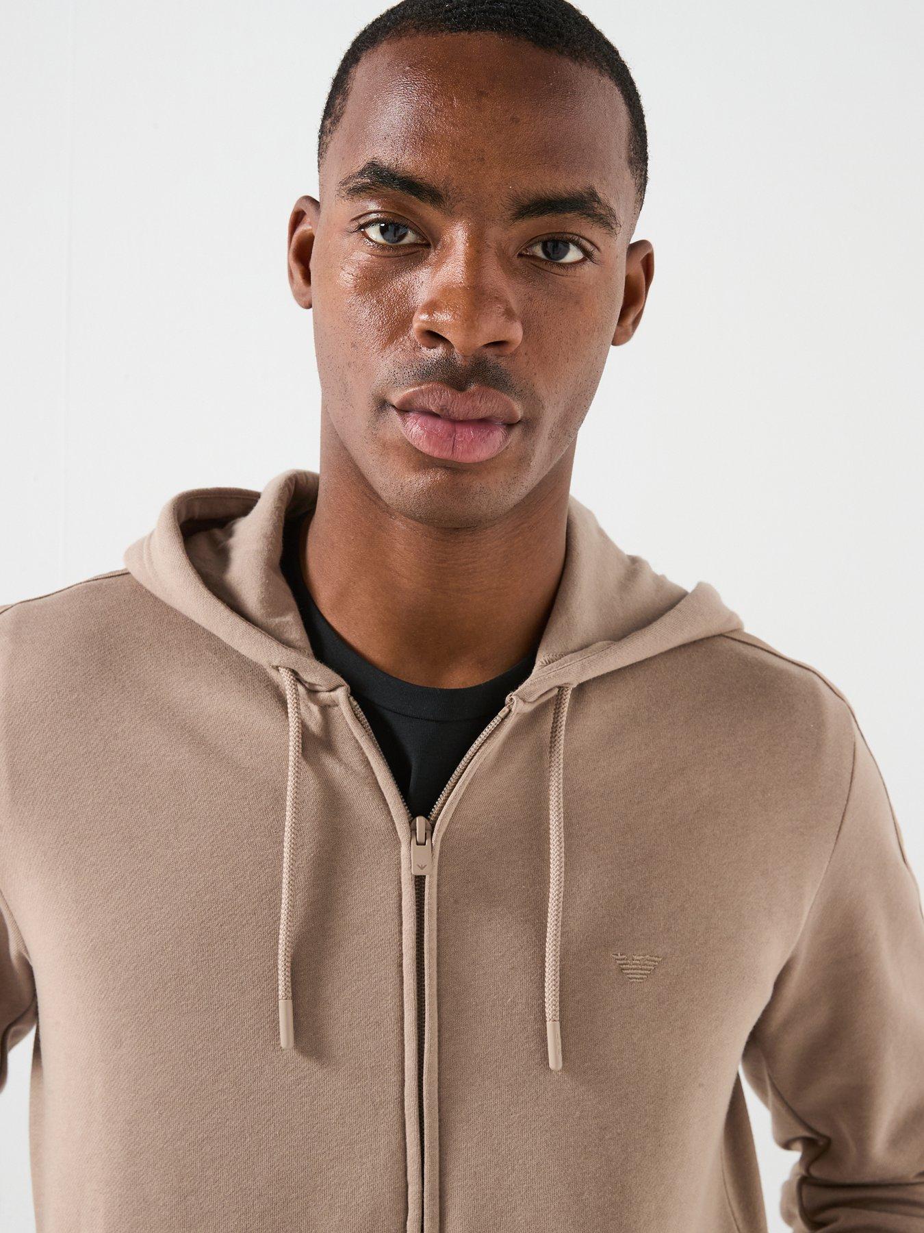 Emporio Armani Bodywear Basic Terry Tape Zip Through Hooded Lounge Top ...