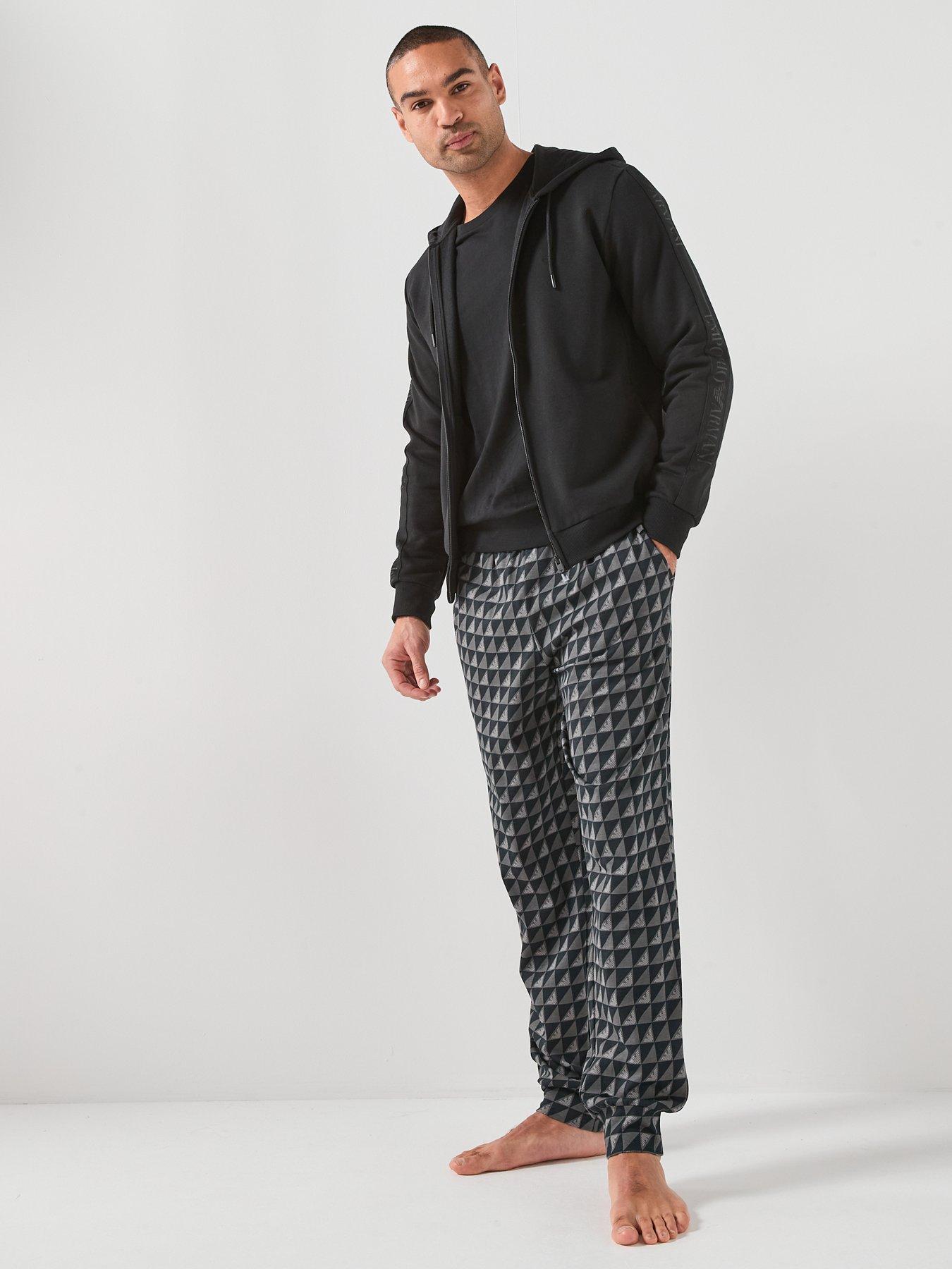 Image 3 of 6 of Emporio Armani Bodywear Basic Terry Tape Zip Through Hooded Lounge Top - Black