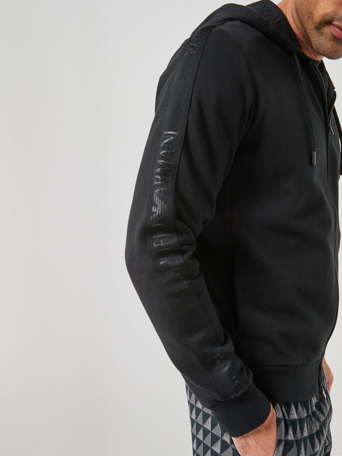 Image 4 of 6 of Emporio Armani Bodywear Basic Terry Tape Zip Through Hooded Lounge Top - Black