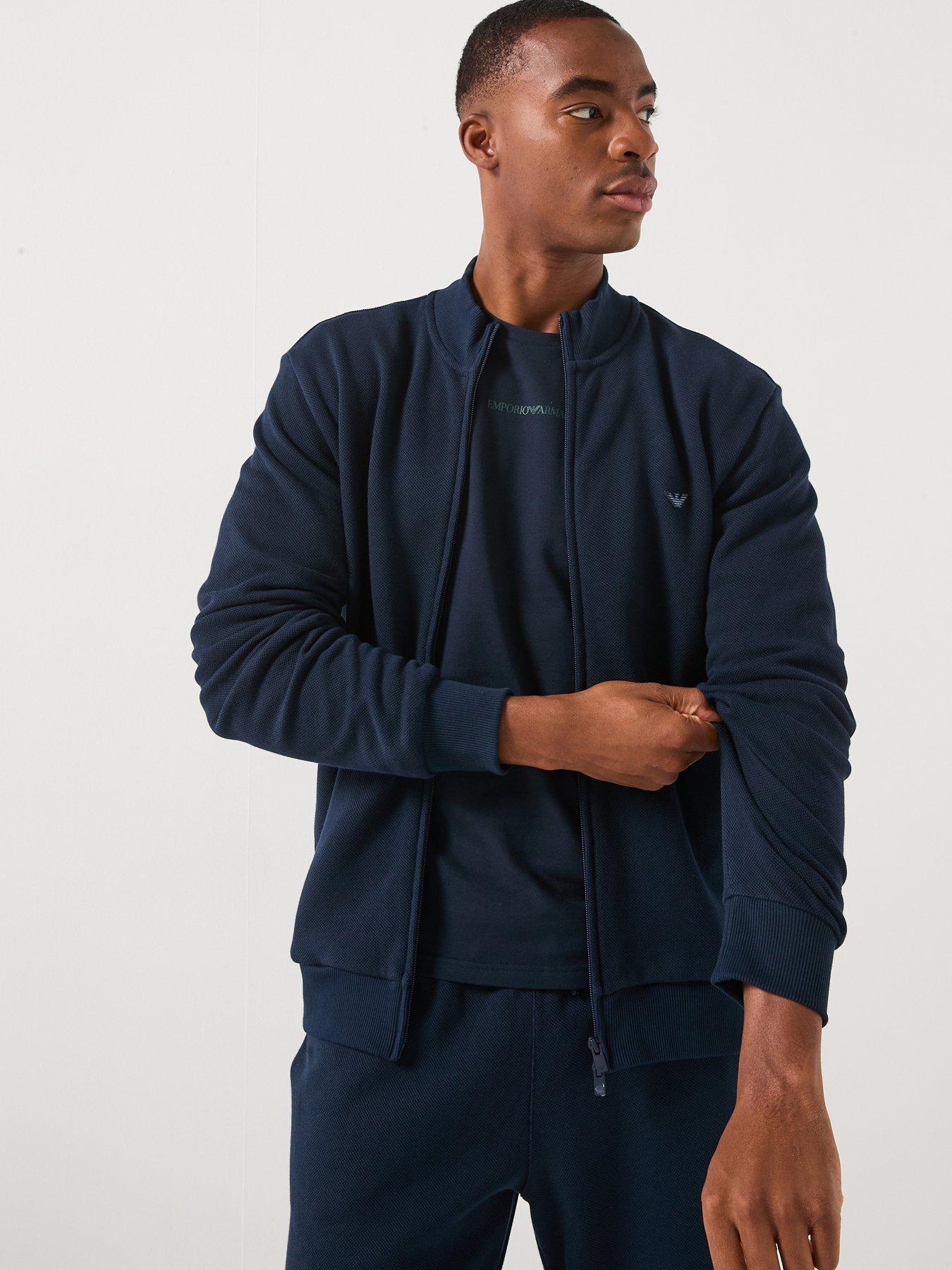 Emporio Armani Bodywear Iconic Piquet Zip Through Sweat Top - Navy