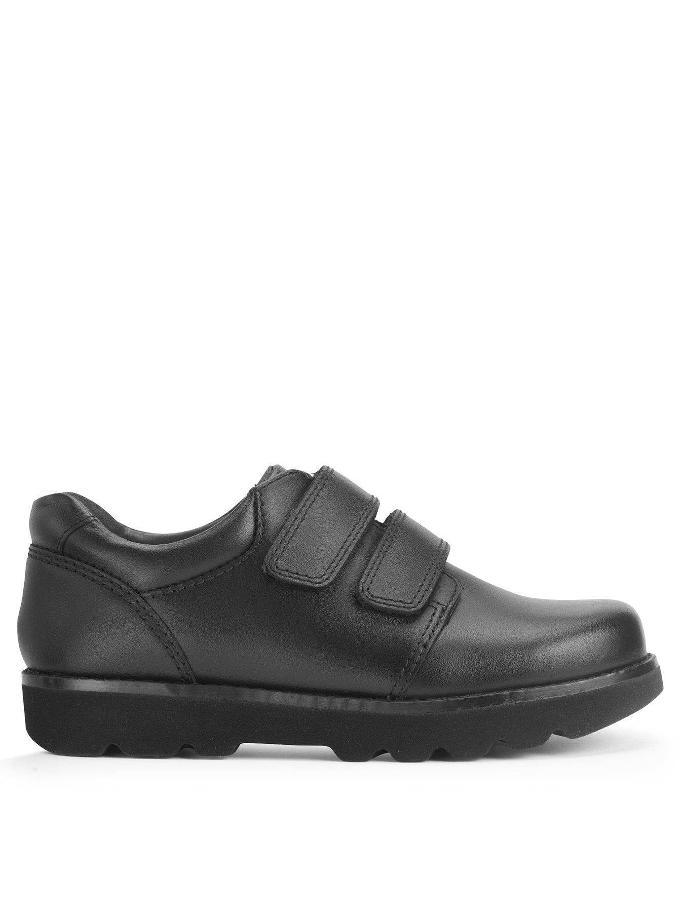 undefined Parker Boys Black Leather Double Rip Tape Smart Rip Tape School Shoes