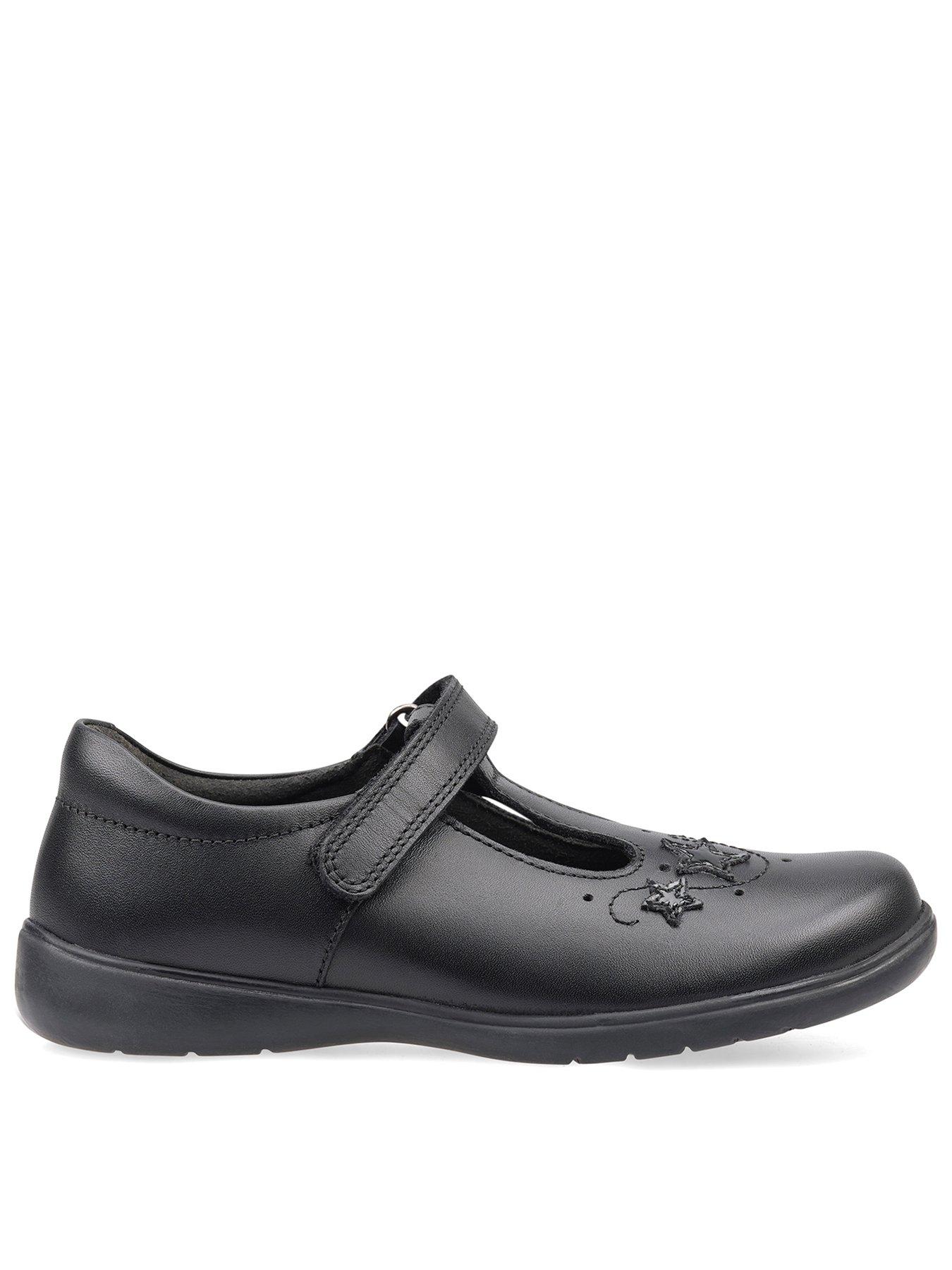 undefined Star Jump Girls Black Leather T Bar Rip Tape School Shoes