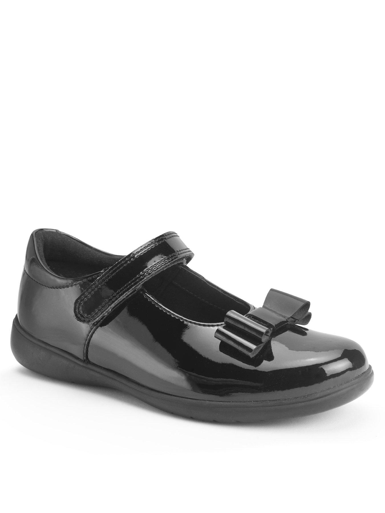 undefined Bella Girls Black Patent Mary Jane Bow Rip Tape School Shoes
