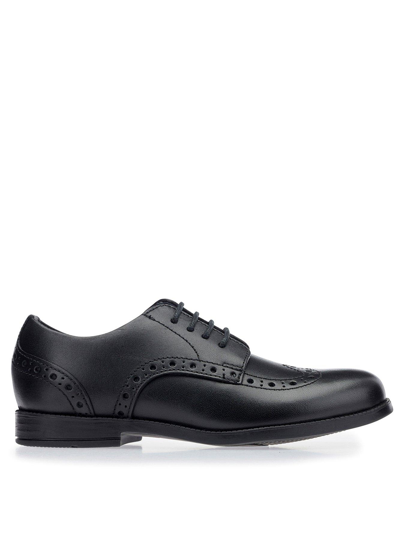 Start-rite Brogue Primary Black Leather Kids Lace Up School Shoes, Black, Size 3.5 Older