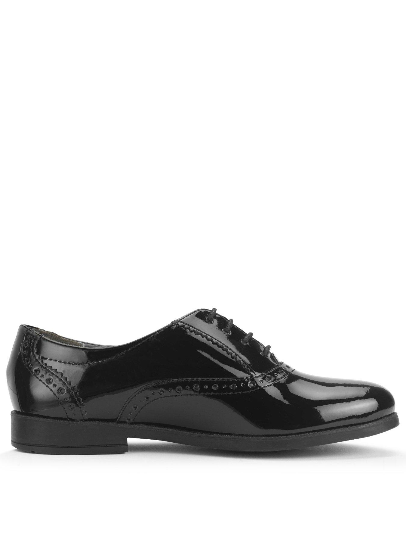 Start-rite Hermione Girls Black Patent Closed Lace Up School Shoes, Black, Size 3.5 Older