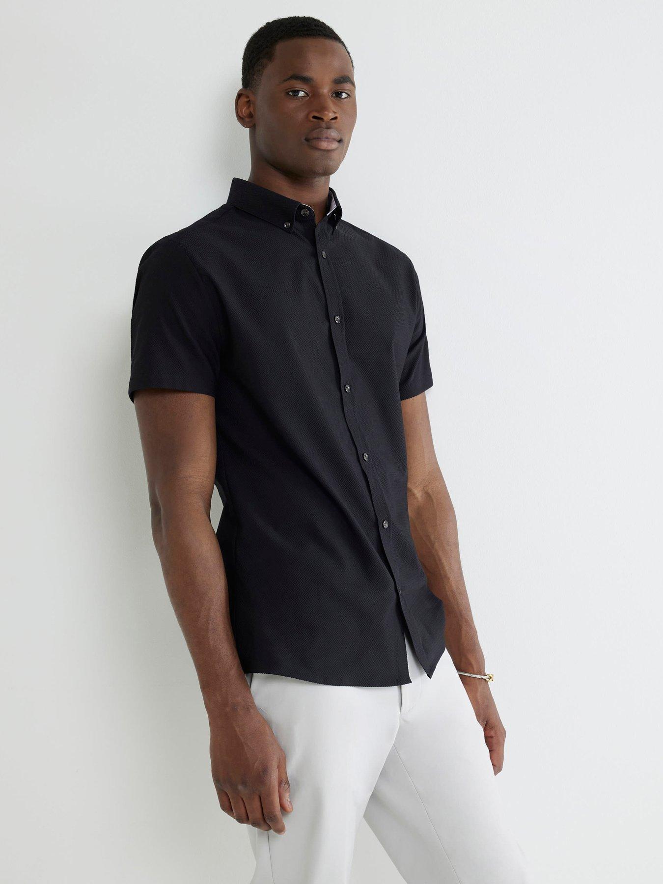 undefined Short Sleeve Textured Muscle Fit Shirt - Black