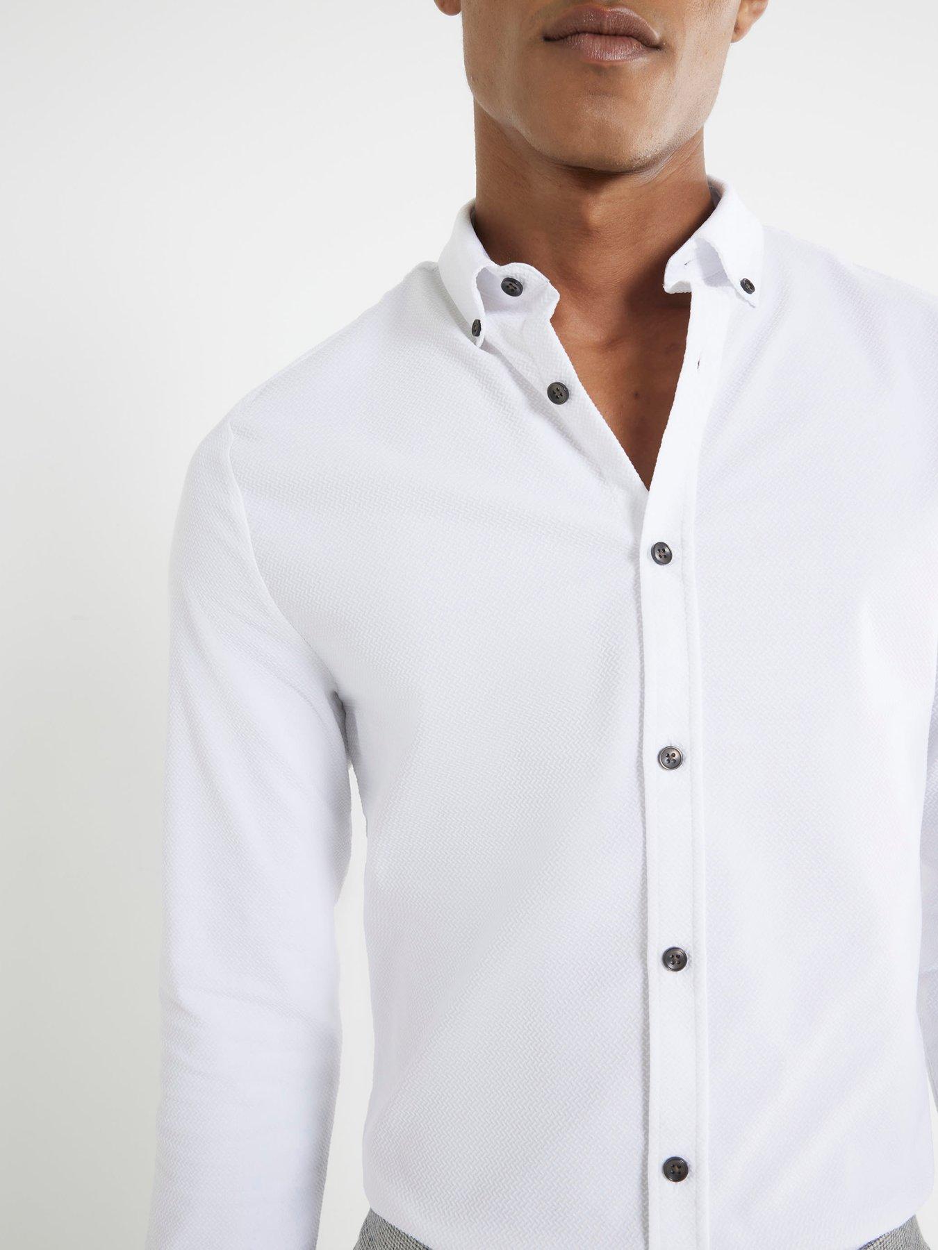 River Island Long Sleeve Textured Muscle Fit Shirt - White | Very
