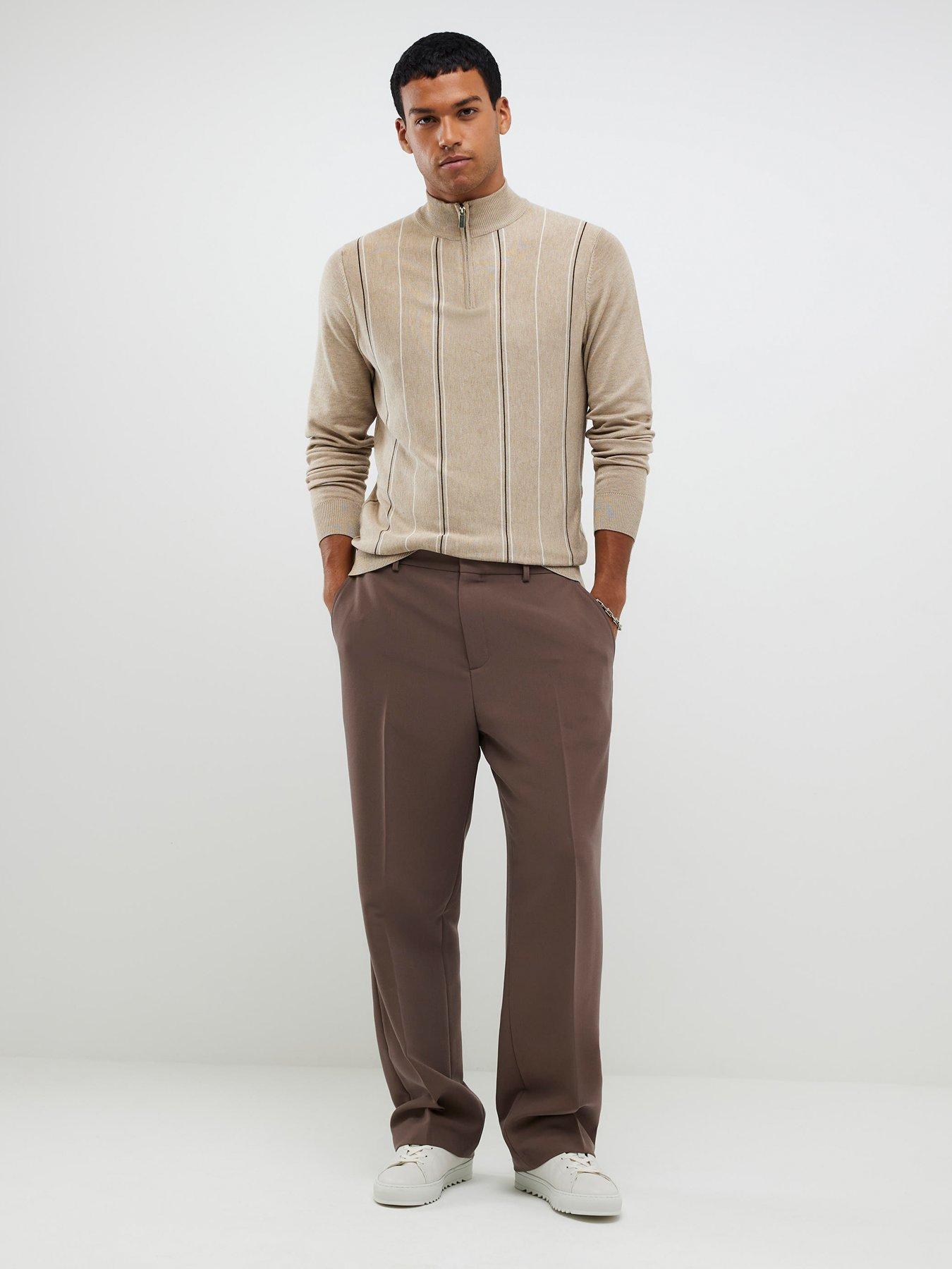 River Island Half Zip Striped Knitted Jumper - Beige
