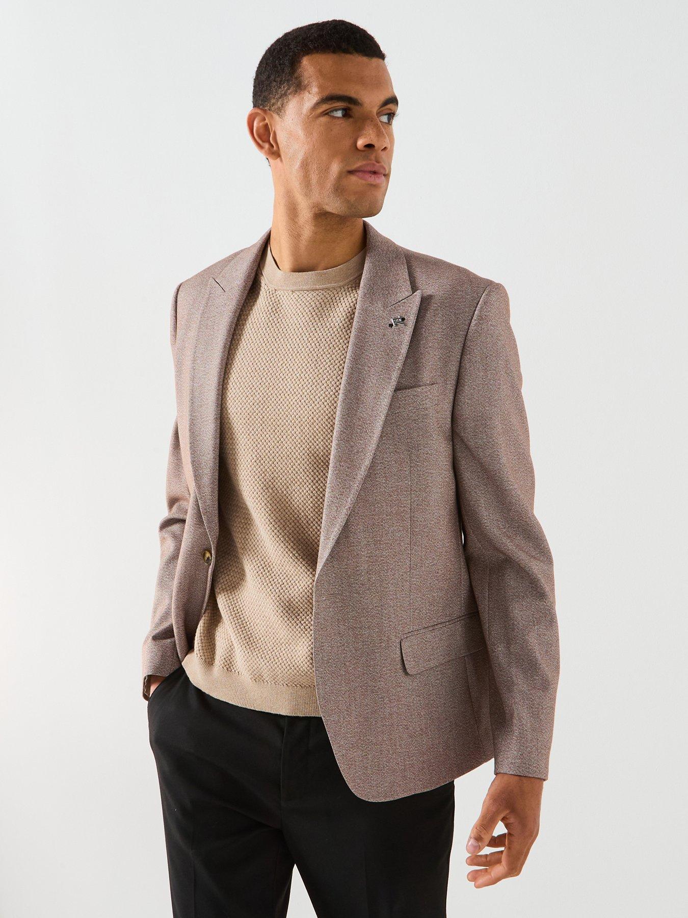 River Island Slim Fit Textured Suit Jacket - Beige