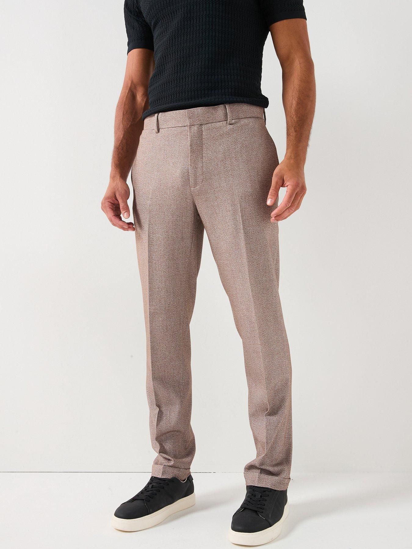 River Island Slim Fit Textured Suit Trousers - Beige