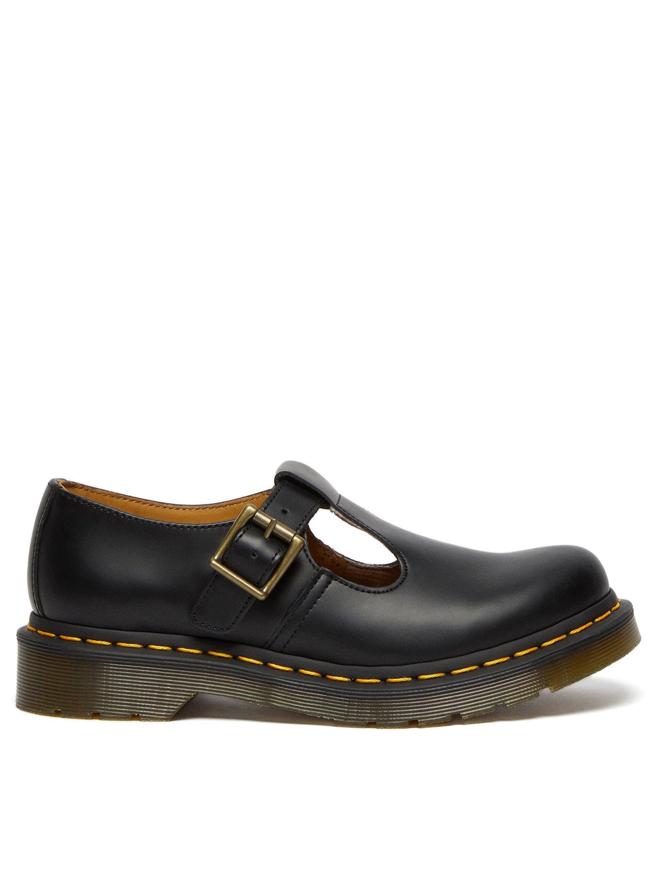 Dr Martens Polley T-Bar Shoe Smooth, Black, Size 8, Women