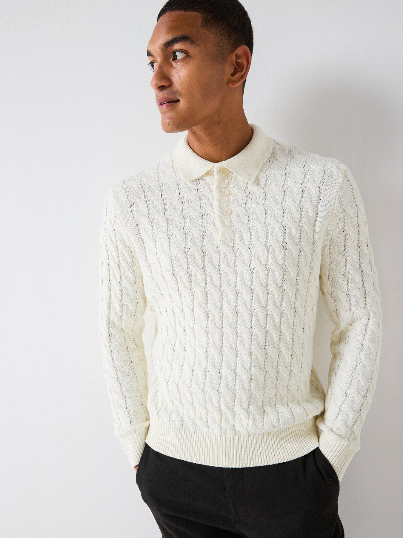 ONLY & SONS Cable Knitted Polo Jumper - Off White