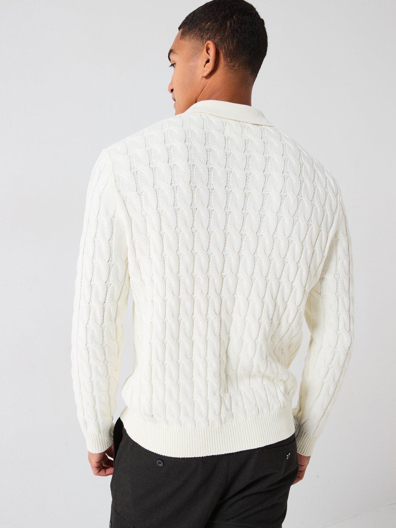 Image 2 of 4 of ONLY & SONS Cable Knitted Polo Jumper - Off White