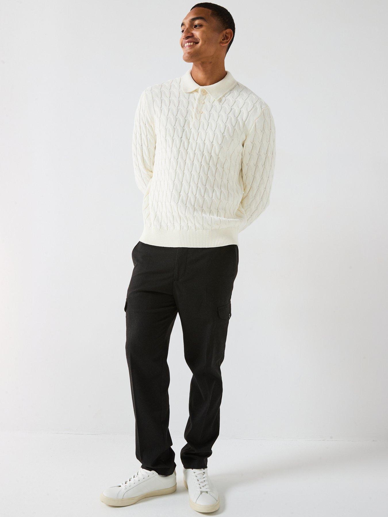 Image 3 of 4 of ONLY & SONS Cable Knitted Polo Jumper - Off White