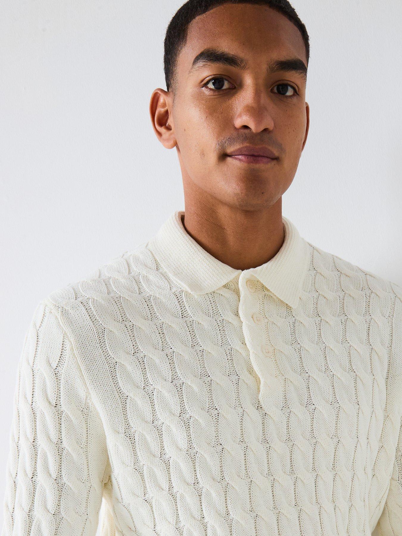 Image 4 of 4 of ONLY & SONS Cable Knitted Polo Jumper - Off White