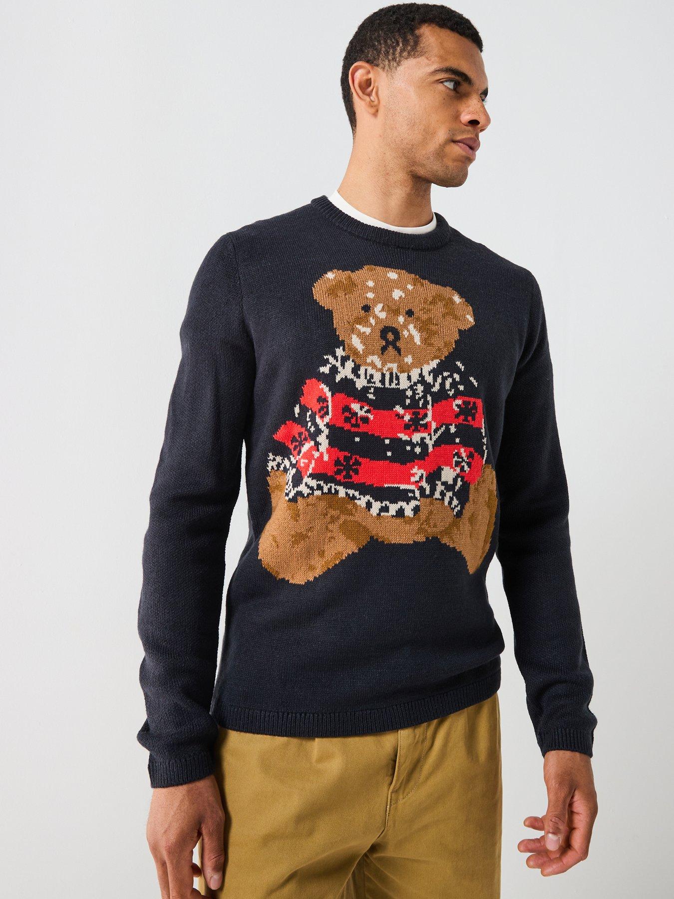ONLY & SONS Crew Neck Knitted Christmas Teddy Jumper - Navy