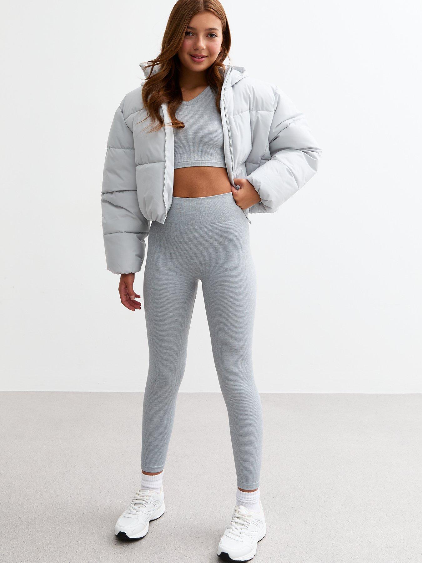 undefined Girls Ribbed Jersey Leggings - Grey
