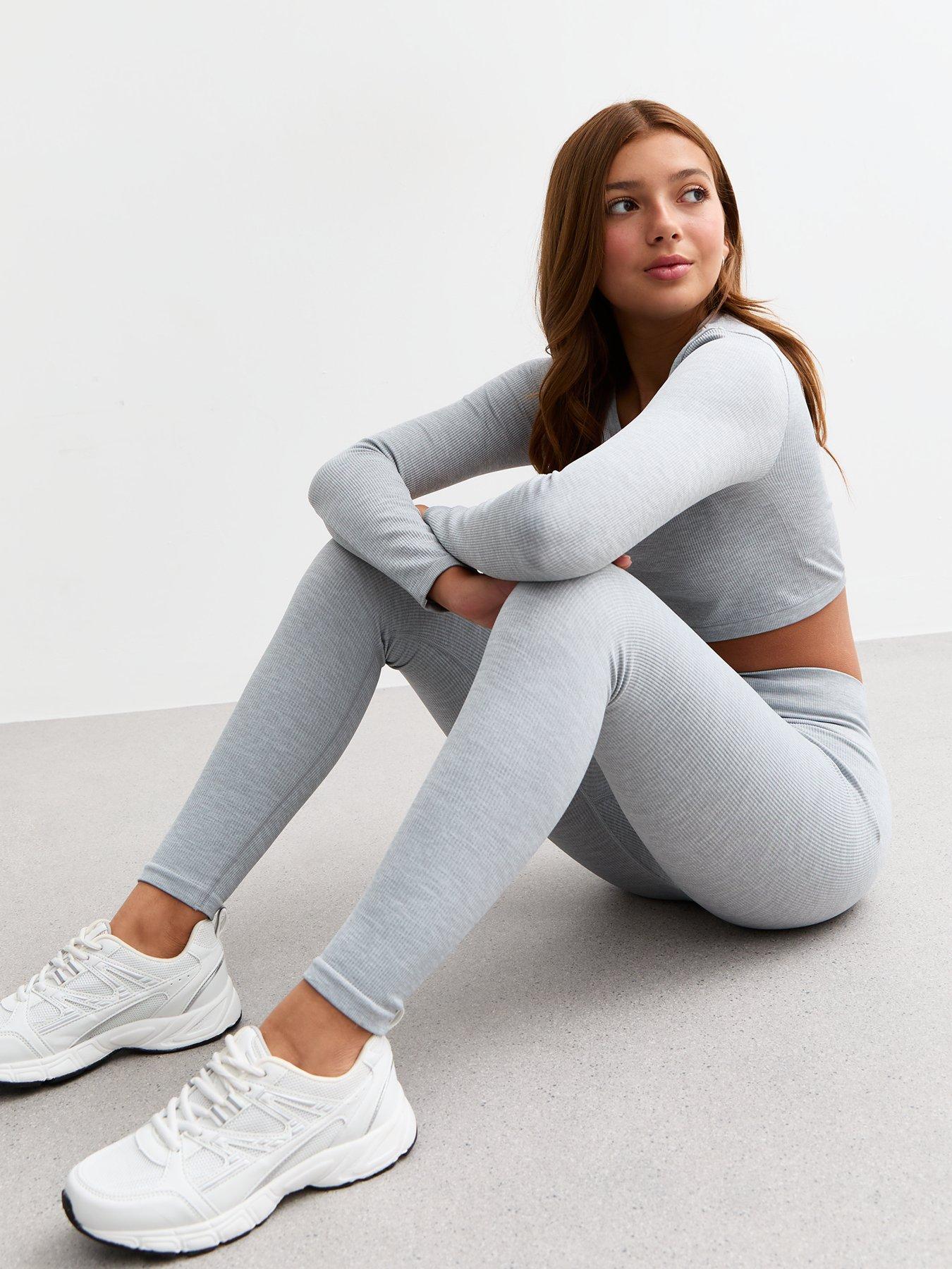 Image 2 of 3 of New Look 915 Girls Ribbed Jersey Leggings - Grey