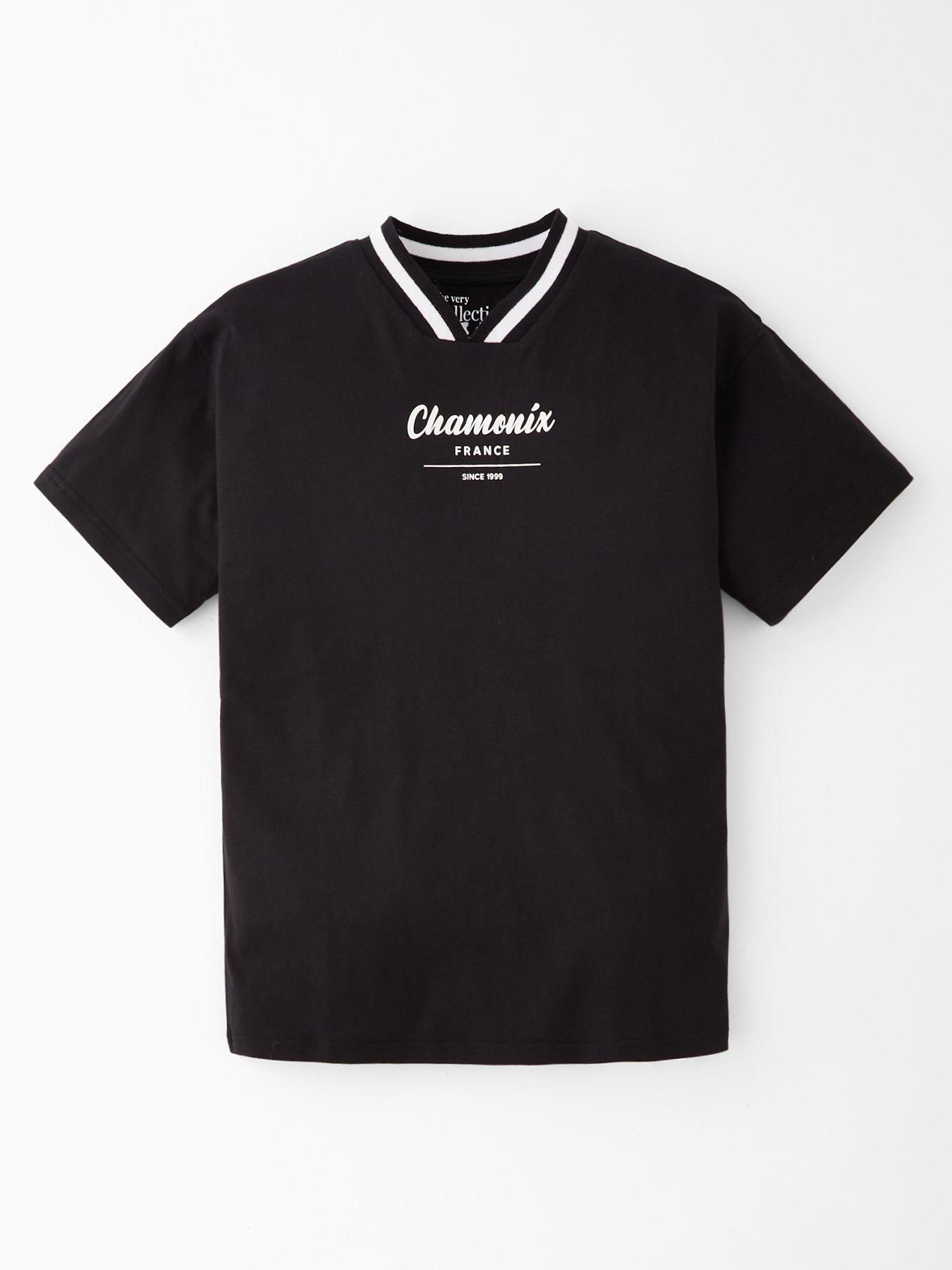 The Very Collection Tipped Rib Open Neck Single Tee - Black