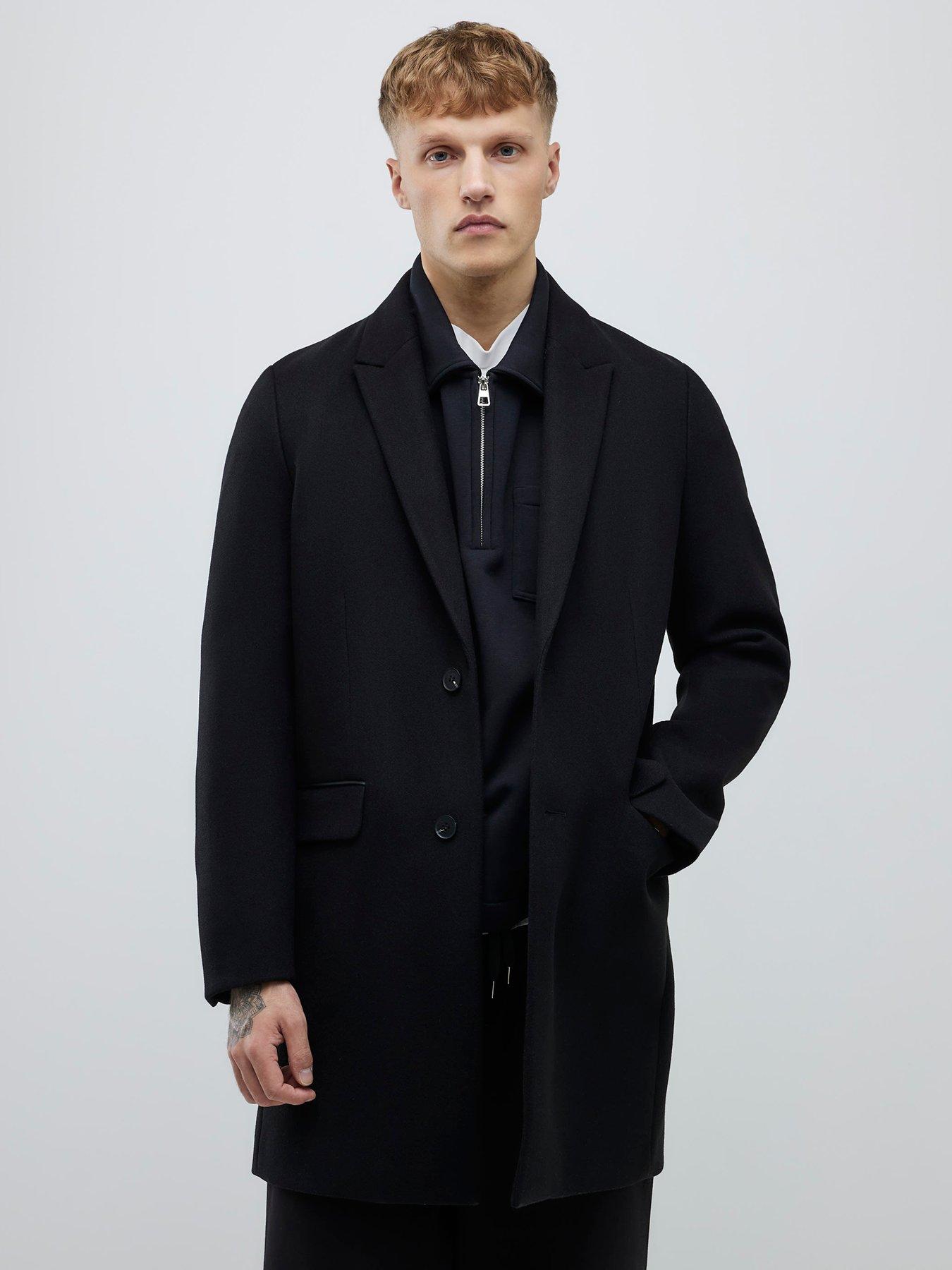River Island Faux Wool Overcoat - Black