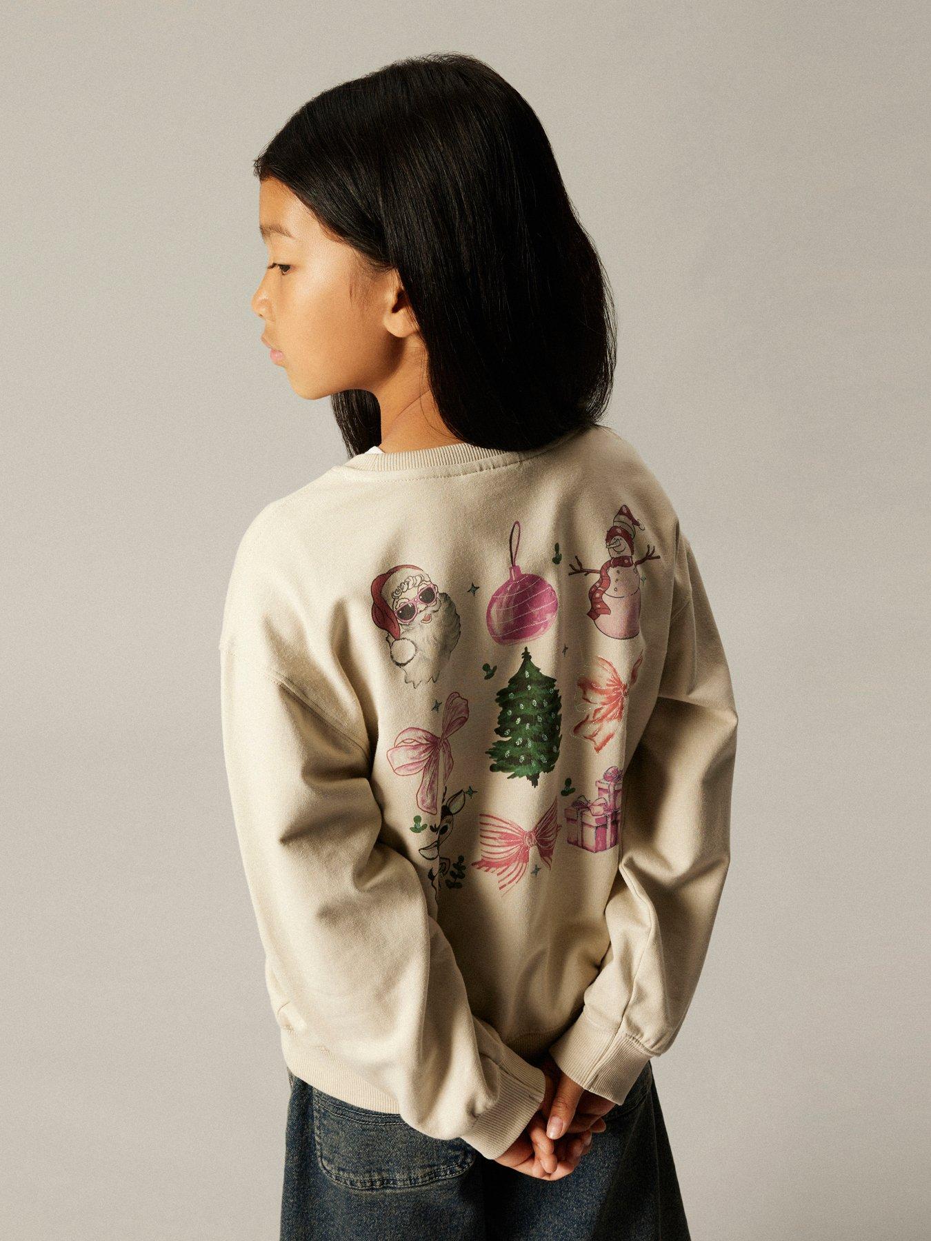 Name It Girls Christmas Back Print Sweat - Beige