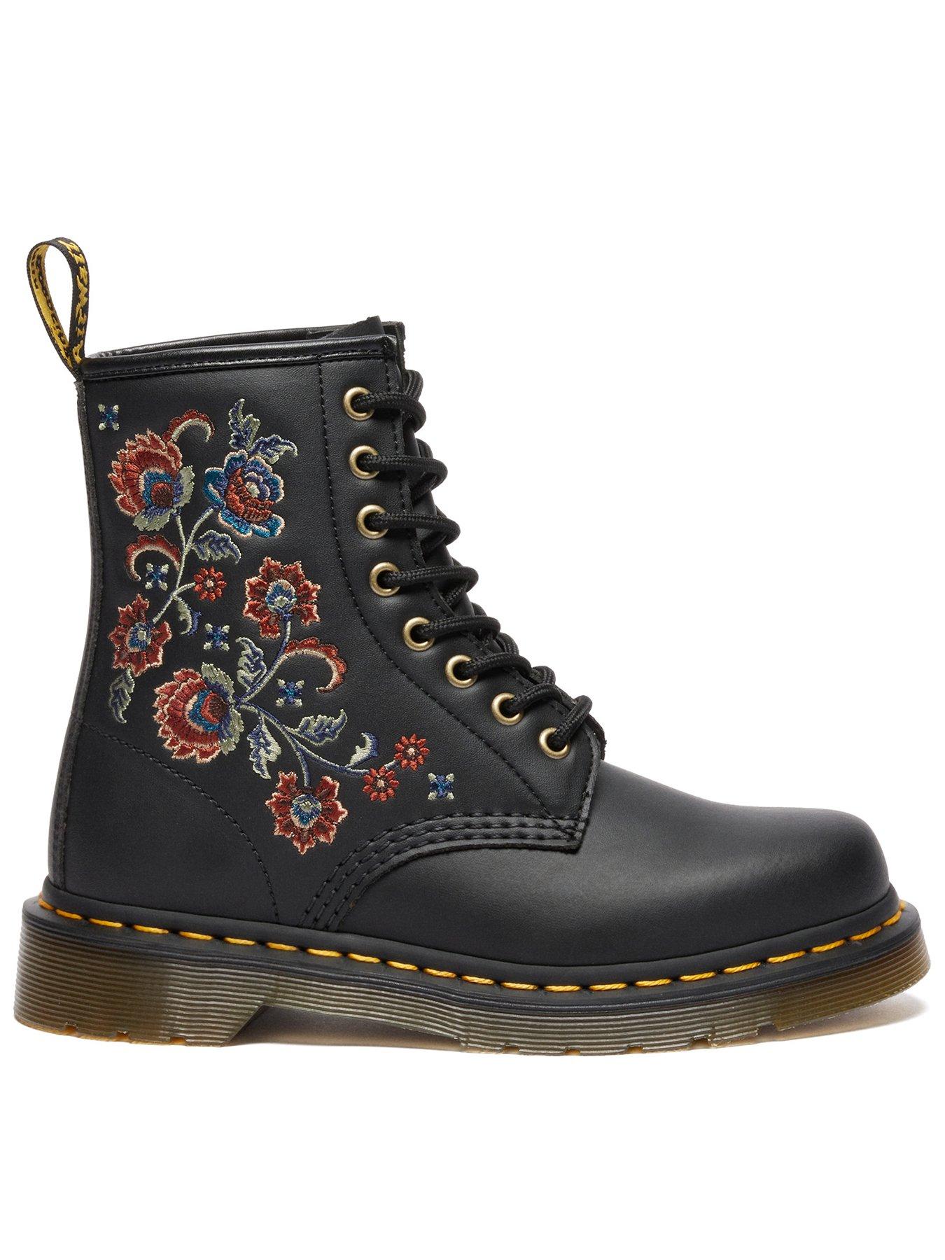 Leather Black Pascal Floral Emboss Eye Boots Buy (Women) Martens