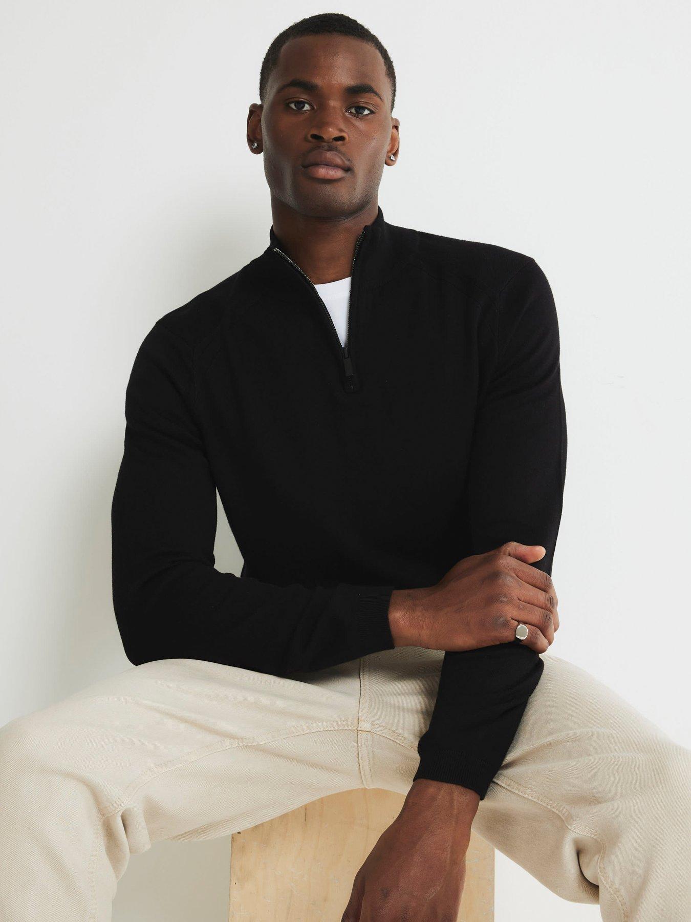 Image 1 of 4 of River Island Smart Viscose Half Zip Knitted Jumper - Black