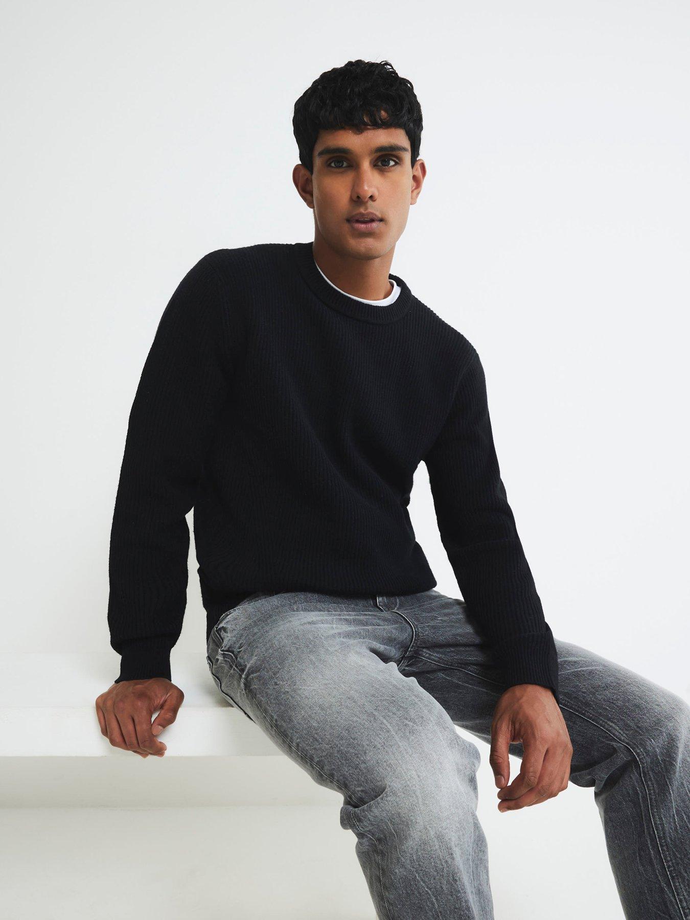 River Island Ribbed Easy Crew Neck Knitted Jumper - Black