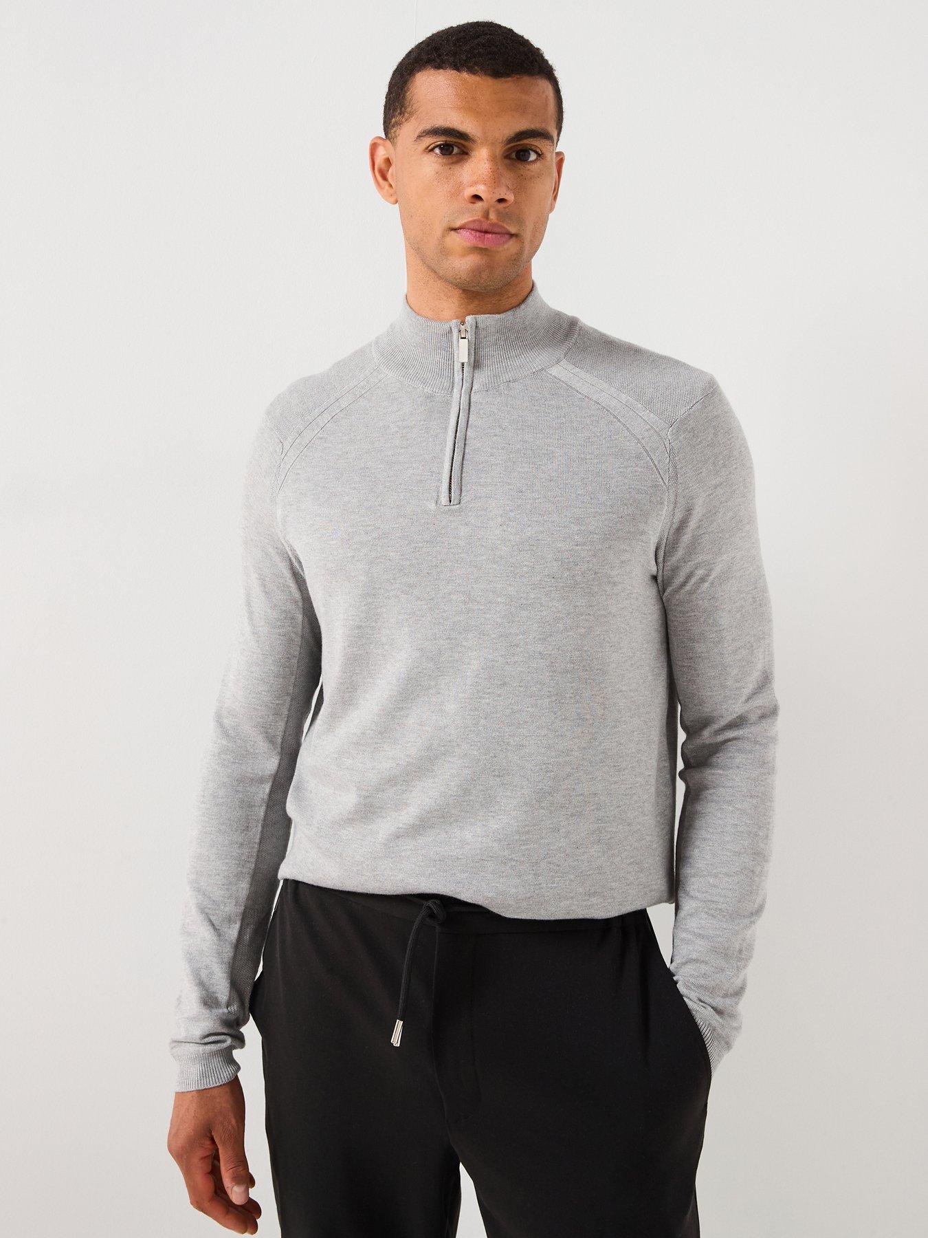 River Island Smart Viscose Half Zip Knitted Jumper - Grey